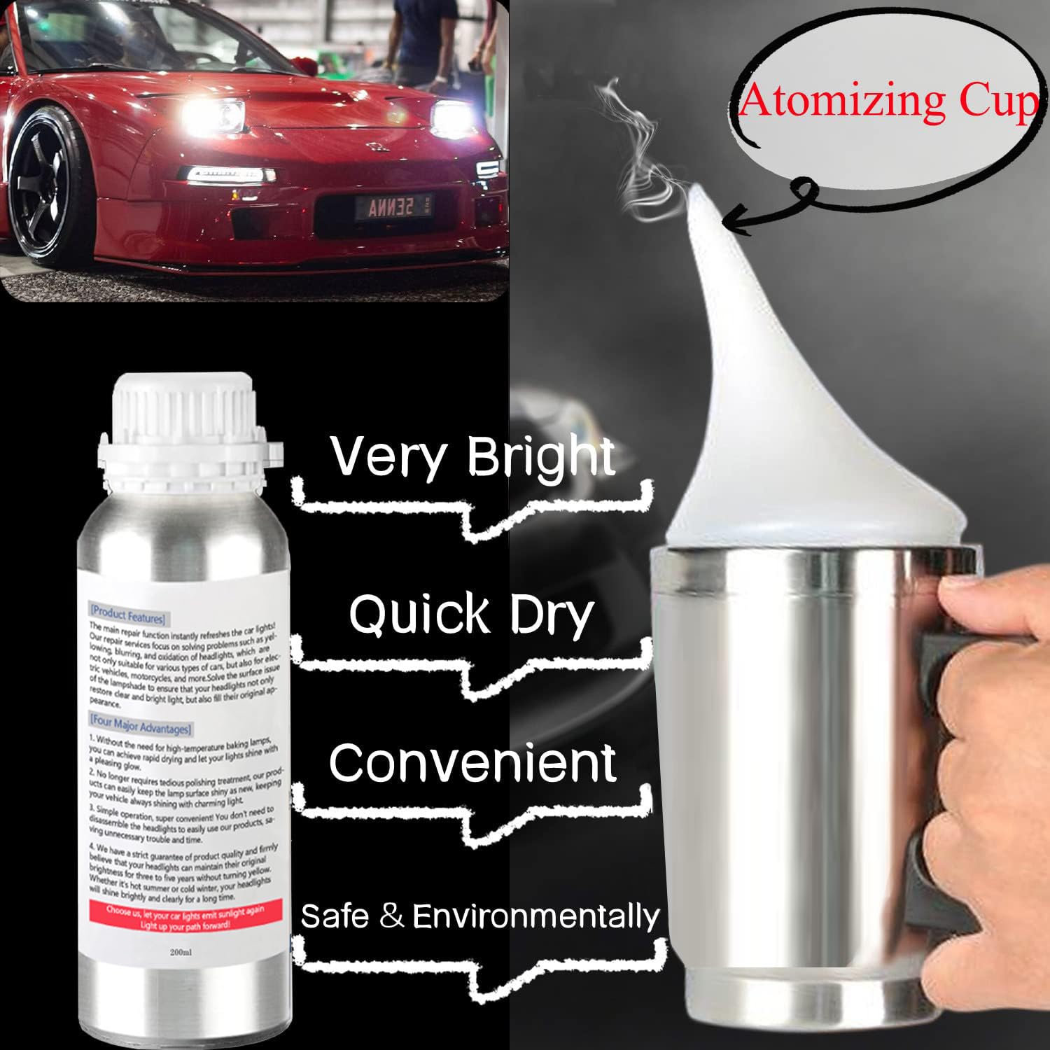 Ghguole 200ml Car Headlight Restoration Liquid, Headlight Restoration Kit Refill Bottle, Auto Headlight Anti-Scratch Lens Repair
