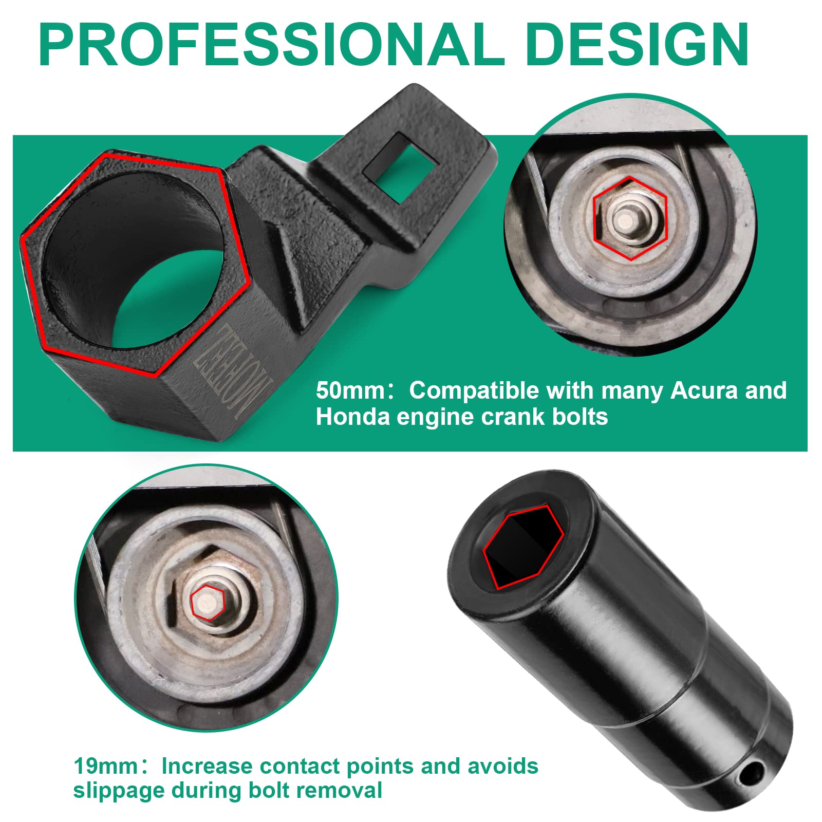 Mofeez 19 Mm Harmonic Balancer Socket And 50Mm Crankshaft Crank Pulley Wrench Holder Tool Compatible With Honda And Acura Engines