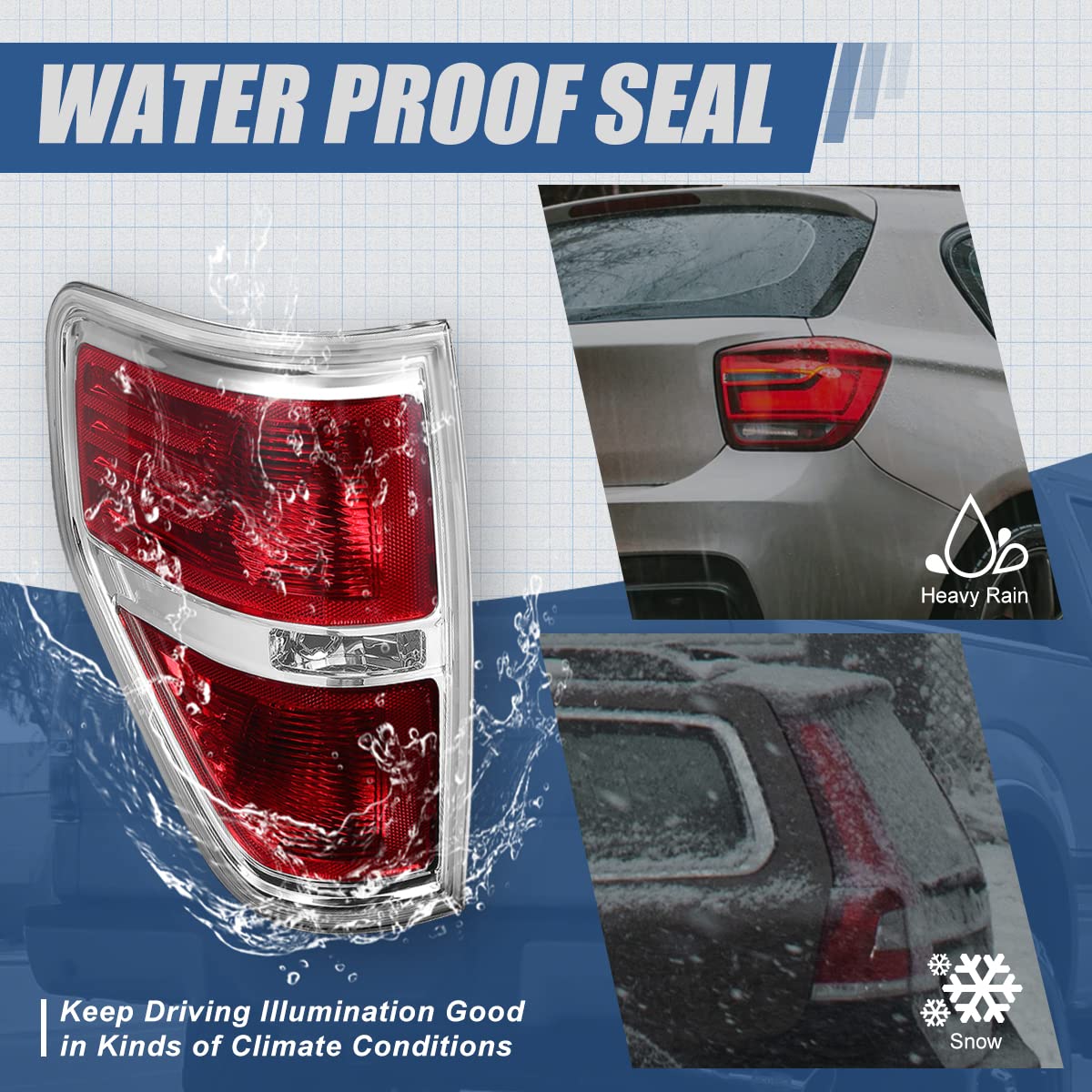 Auto Dynasty Factory Style Rear Tail Lights Brake Lamps Compatible With Ford F-150 09-14, Driver Left Side, Chrome Trim Red Lens