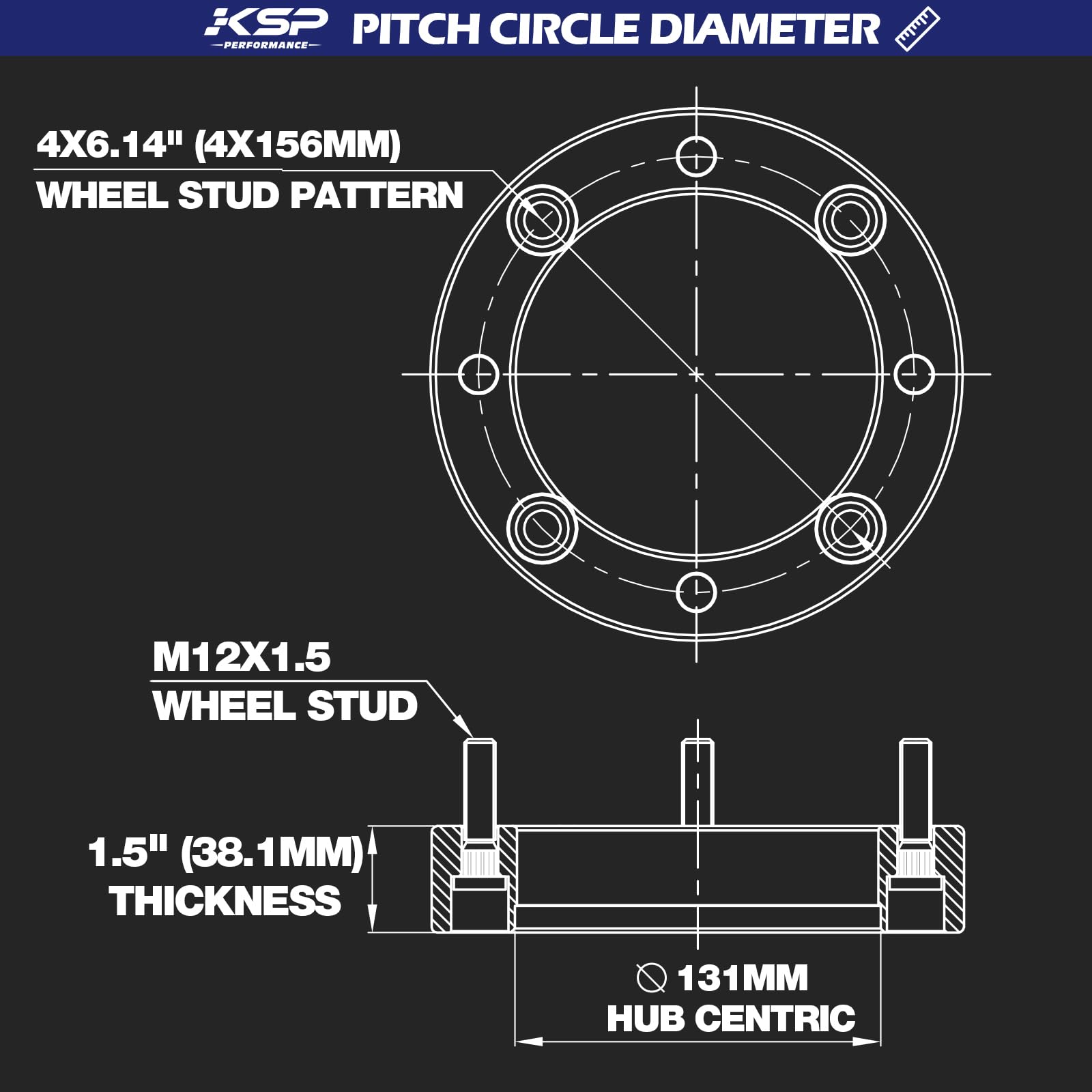 Ksp 4X156 To 4X156 Polaris Wheel Spacers, 1.5In(38Mm) Atv Wheel Spacer With 12X1.5 Thread Pitch Fit For Ranger 2013+/Rzr Xp 1000 2014+/Rzr 2015+, 4Pc Aluminum Tire Spacer With 131Mm Hub Bore 4 Lug Rim