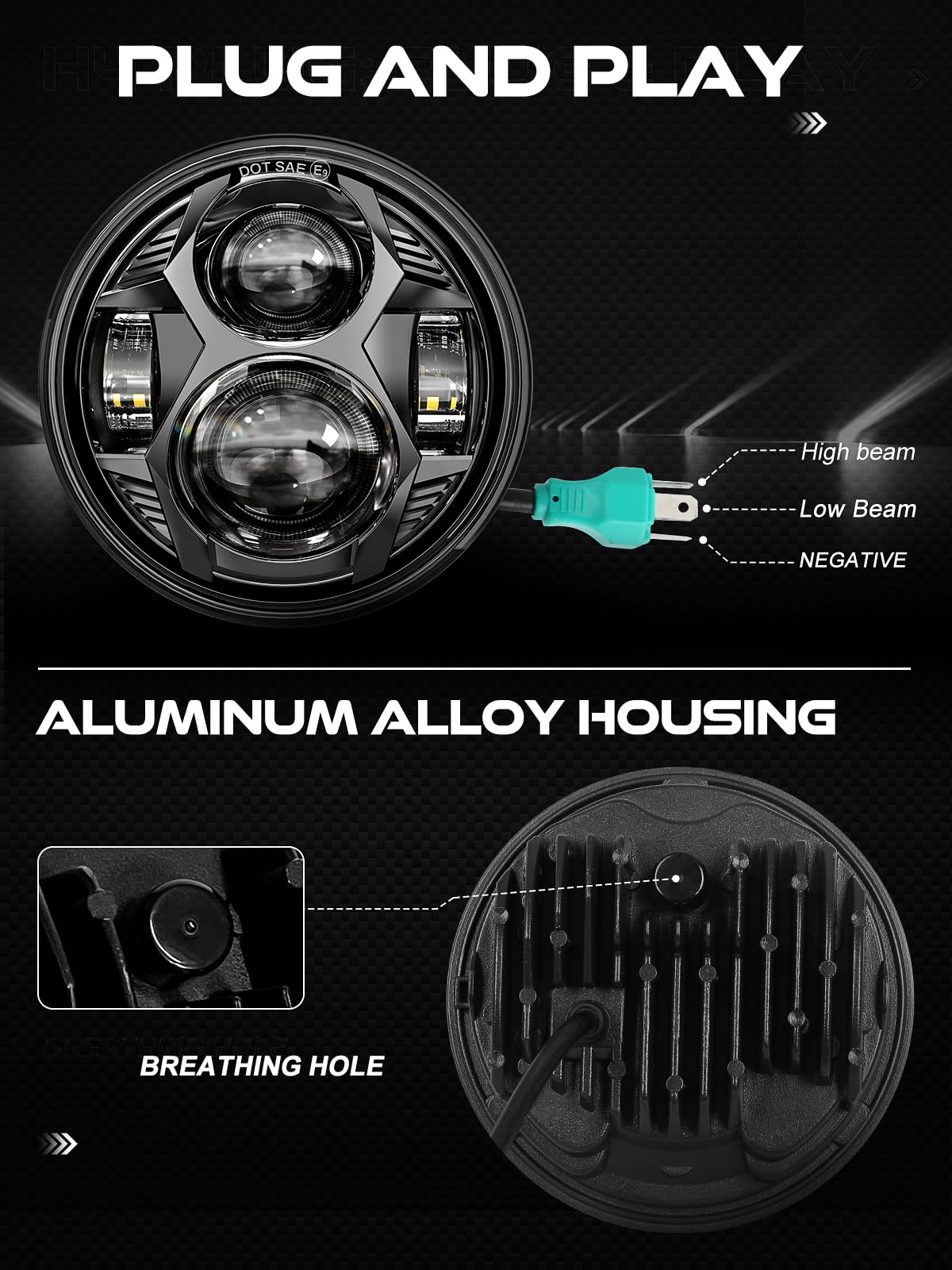 5.75 Inch Round Led Headlight 51W 5-3/4'' Headlight Compatible With Harley Dyna Sportster Iron 883 Street Rod Street Bob Softail