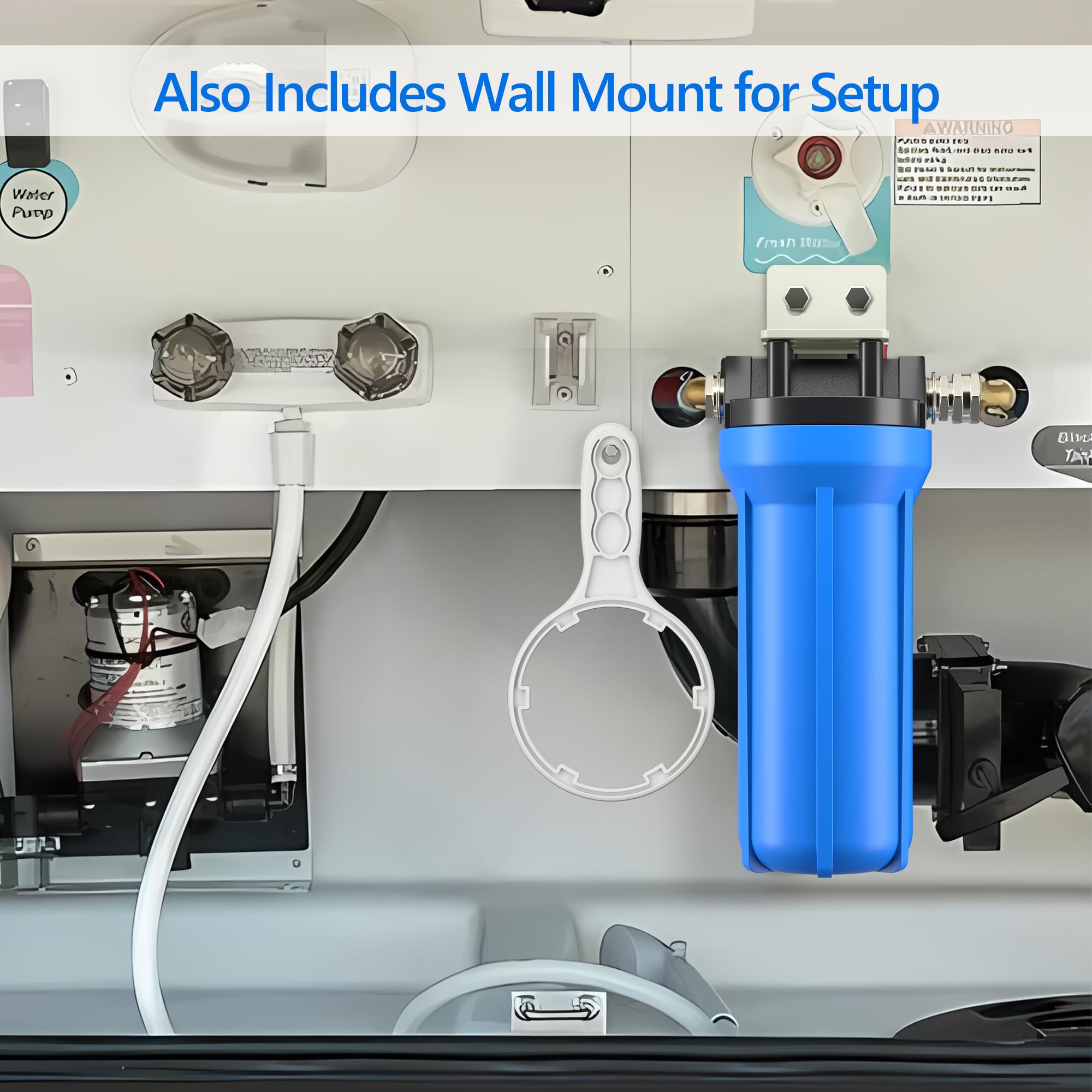 4-Layer RV Water Filter with Stand and 7,000 Gallons Capacity, 3/4'' GHT Metal Threads Inline Water Filter, Removes Sediments, C