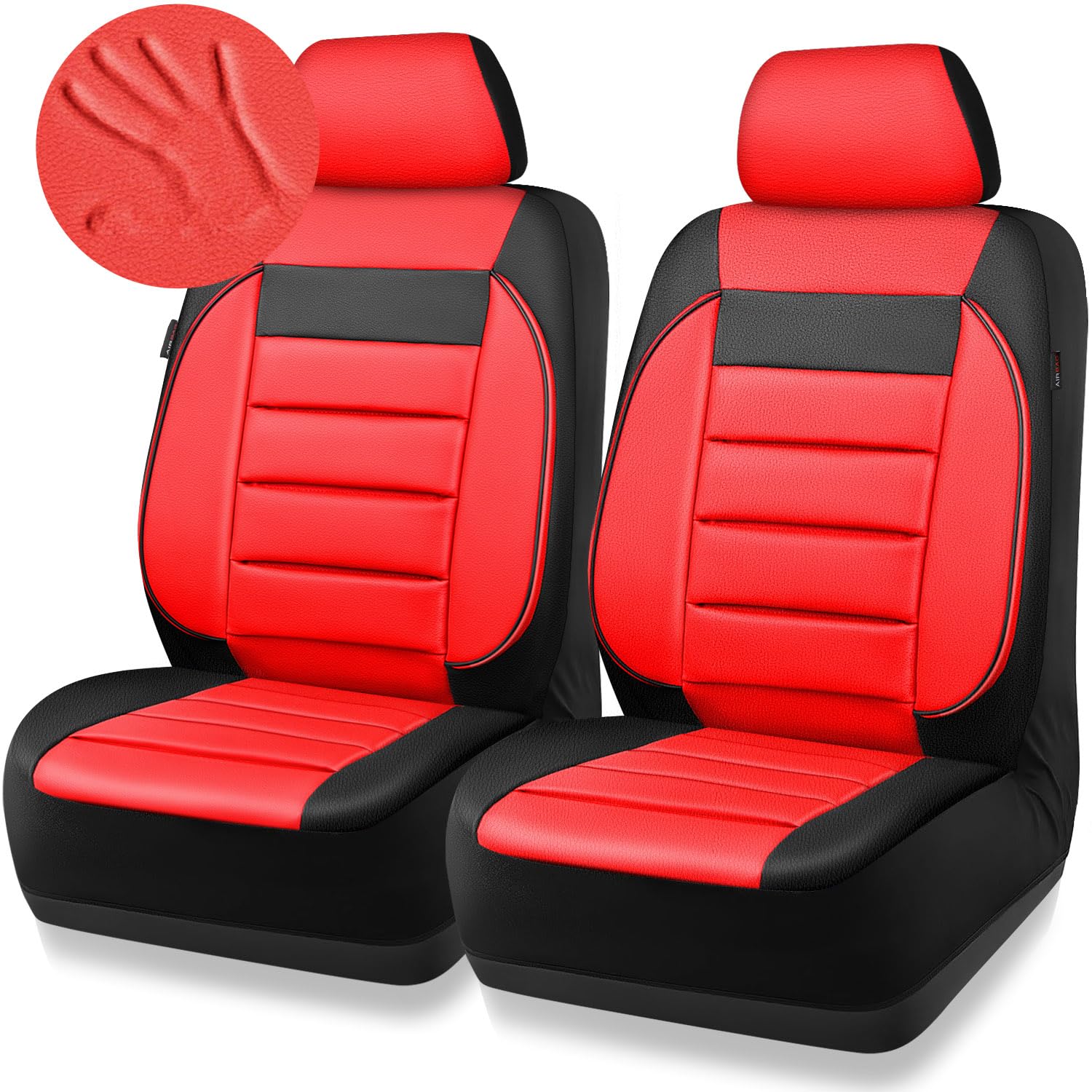 CAR PASS Leather Car Seat Covers Front Seats Only, Universal Fit Automotive Interior Waterproof 3D Foam Back Support Car Seat Co