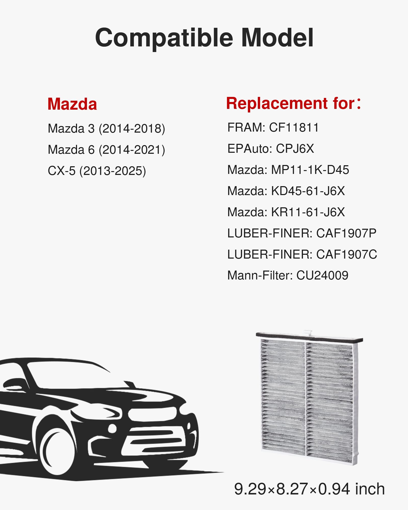 Puroma Cabin Air Filter With Activated Carbon, Replacement For Cf11811, Cpj6X, Caf1907P, Caf1907C, Cu24009, Compatible With Mazd