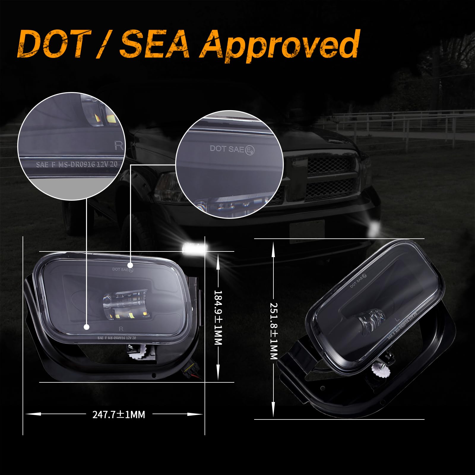 Bicyaco Led Fog Light Compatible With Dodge Ram 1500 2009-2012 Dodge Ram 2500/3500 2010-2018 Pickup Truck W/Bracket Replacement