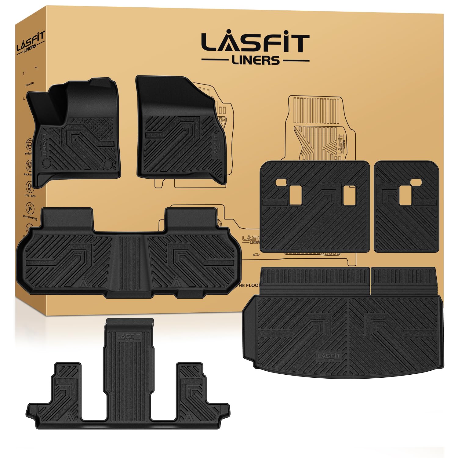 Lasfit Floor Mats & Cargo Liner With Backrest Mat For Chevrolet Traverse 2024 2025 (Only 7 Seats) & Gmc Acadia 2024 2025 (Only 7