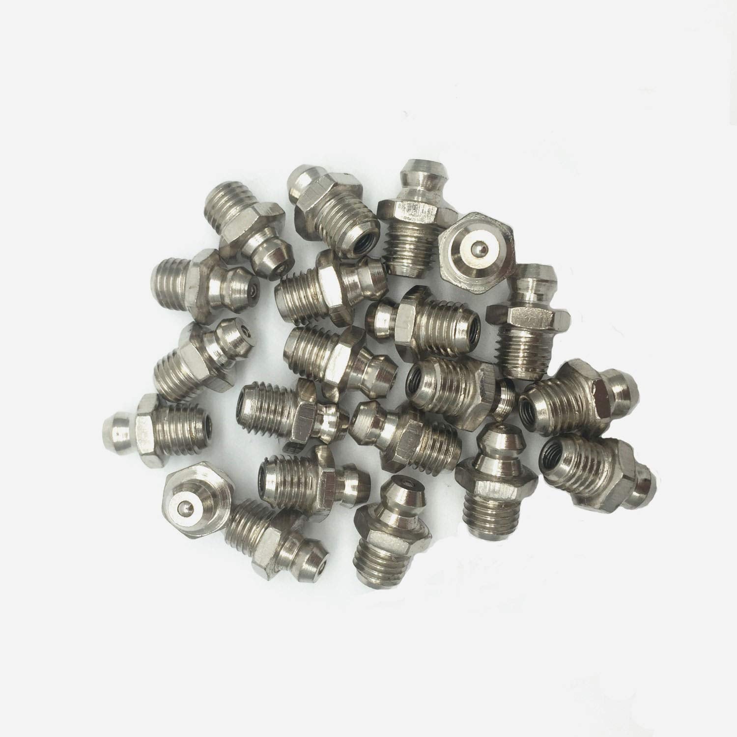 Comok Hydraulic Grease Fitting Kit, 20Pcs M8 Male Thread Straight Zerk Grease Nipple Accessories, Silver Tone