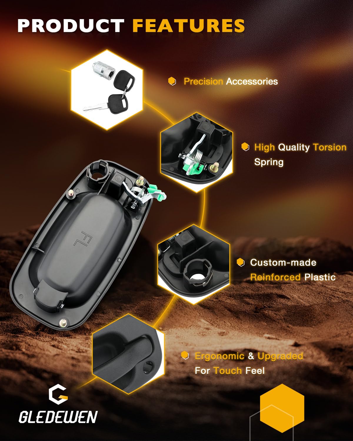 Outside Door Handles (Pair), W/Lock Cylinder & Keys, Compatible With 1999-2007 Chevy Silverado Suburban Tahoe Avalanche Gmc Sier