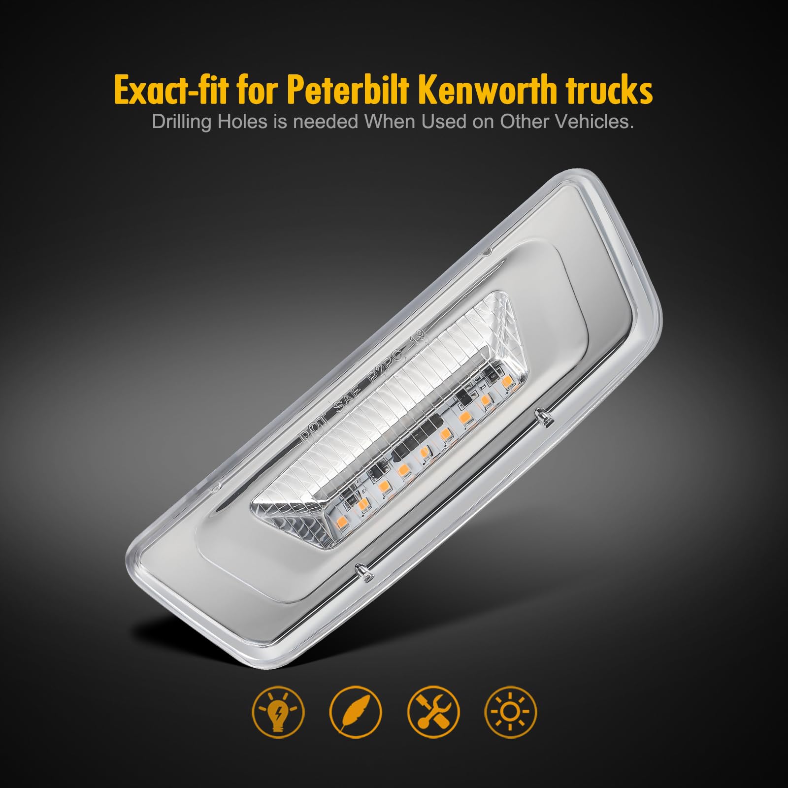 Partsam 2Pcs Replacement For Kenworth T680 T880 And Peterbilt 576 Led Side Marker Turn Signal Lights Assemblies Amber Clear Lens