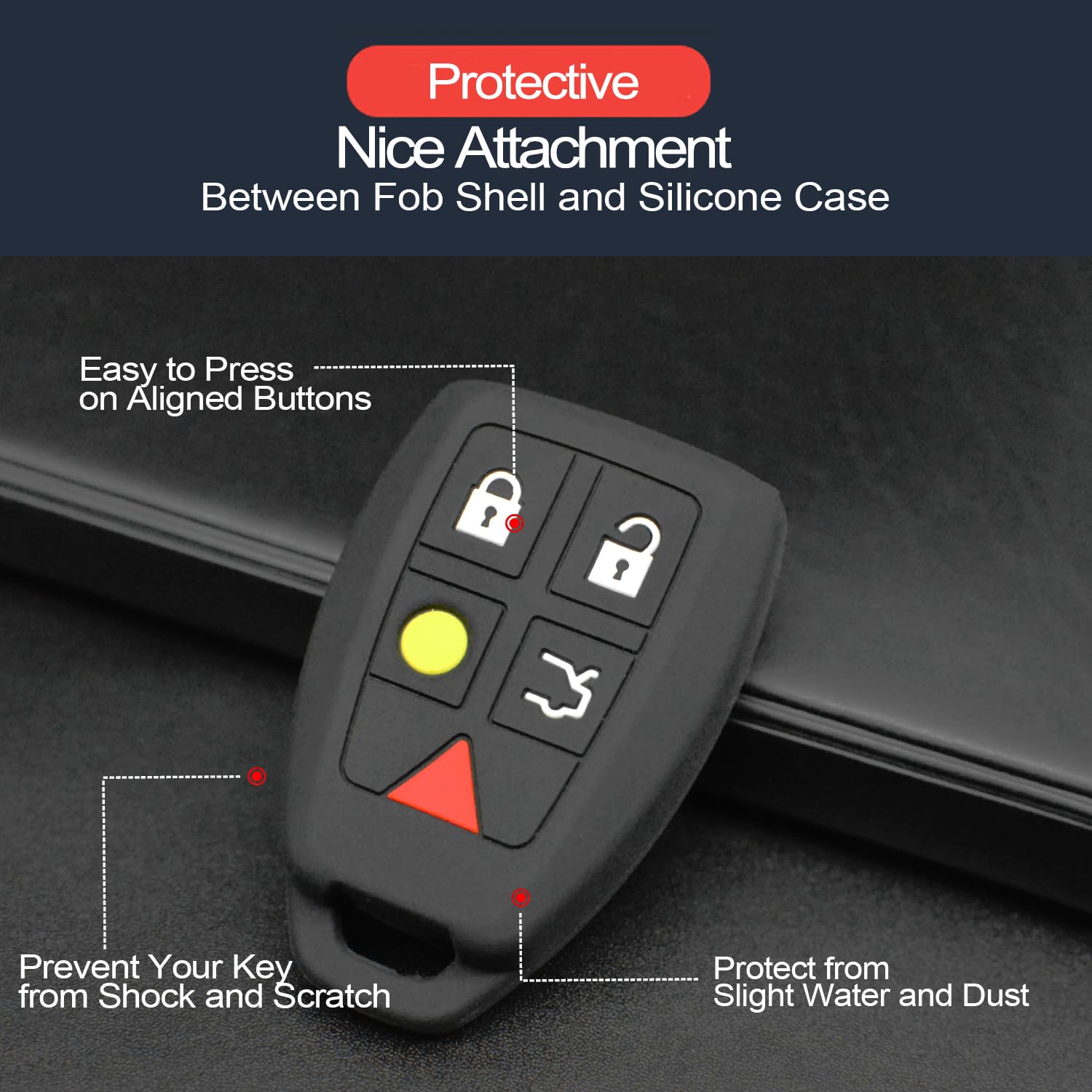 Infipar 2Pcs Compatible With Volvo C30 C70 S40 V50 Key Fob Cover Case Key Chain Protector Keyless Remote Holder