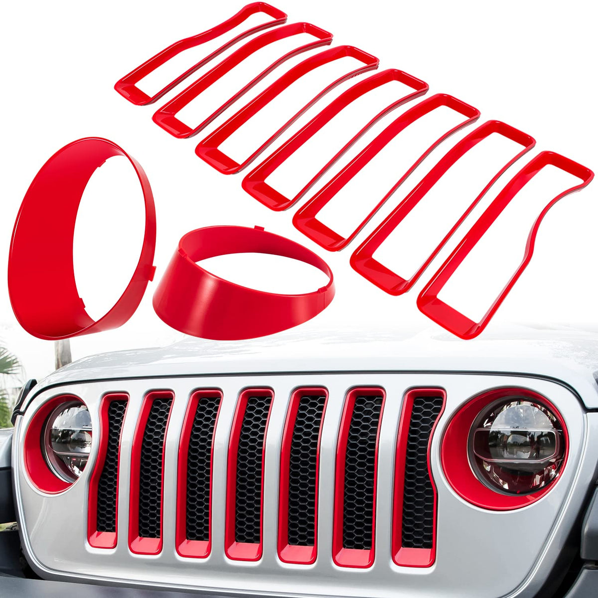 Front Grille Mesh Inserts & Headlight Cover for Jeep Wrangler JL JLU Unlimited Sport & Sport S 2018-2023 Exterior Accessories Cl
