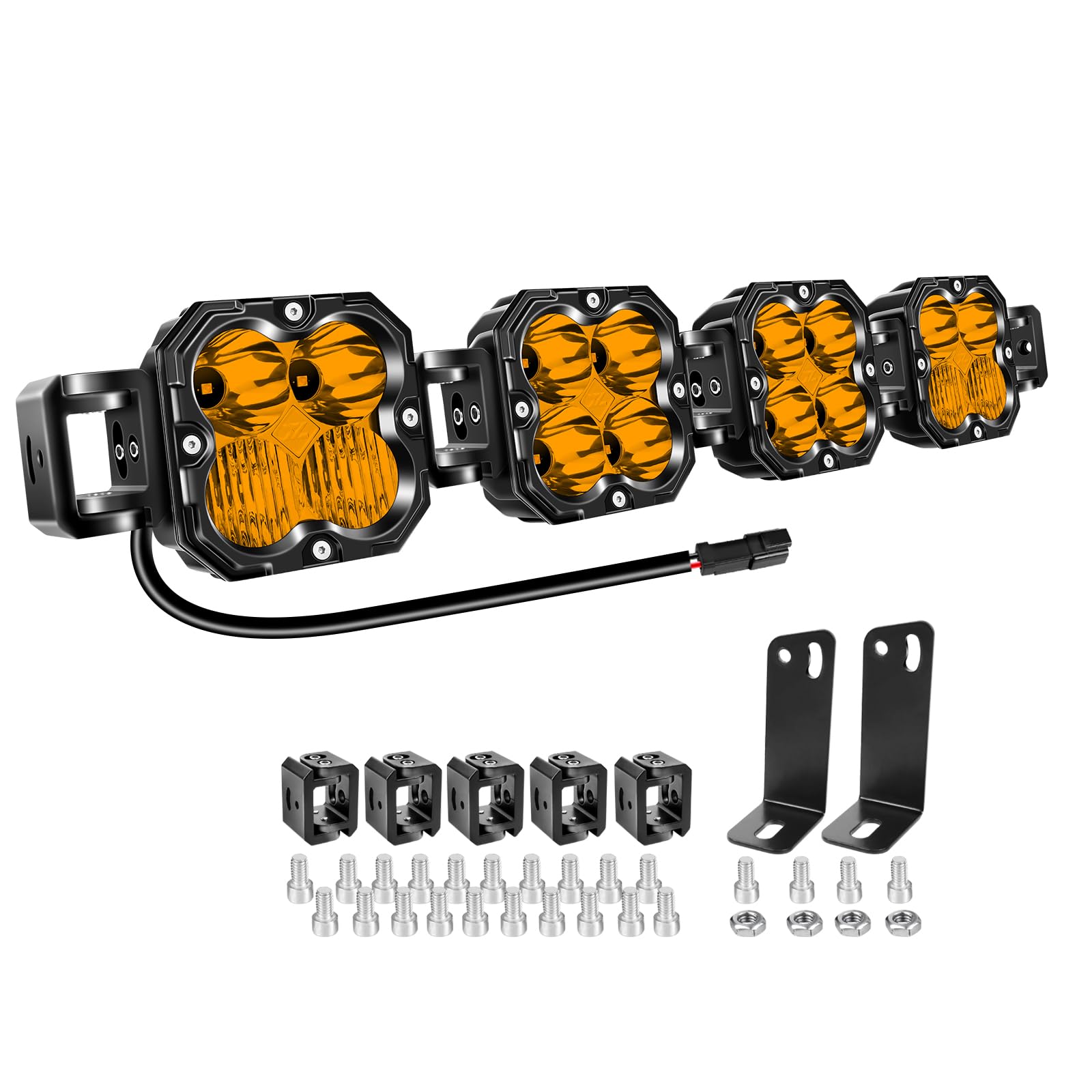 Willpower 27 inch 120W Straight Curved Adjustable & Linkable LED Light Bar with Wiring,Amber Spot Flood Beam Off Road 4X4 Drivin