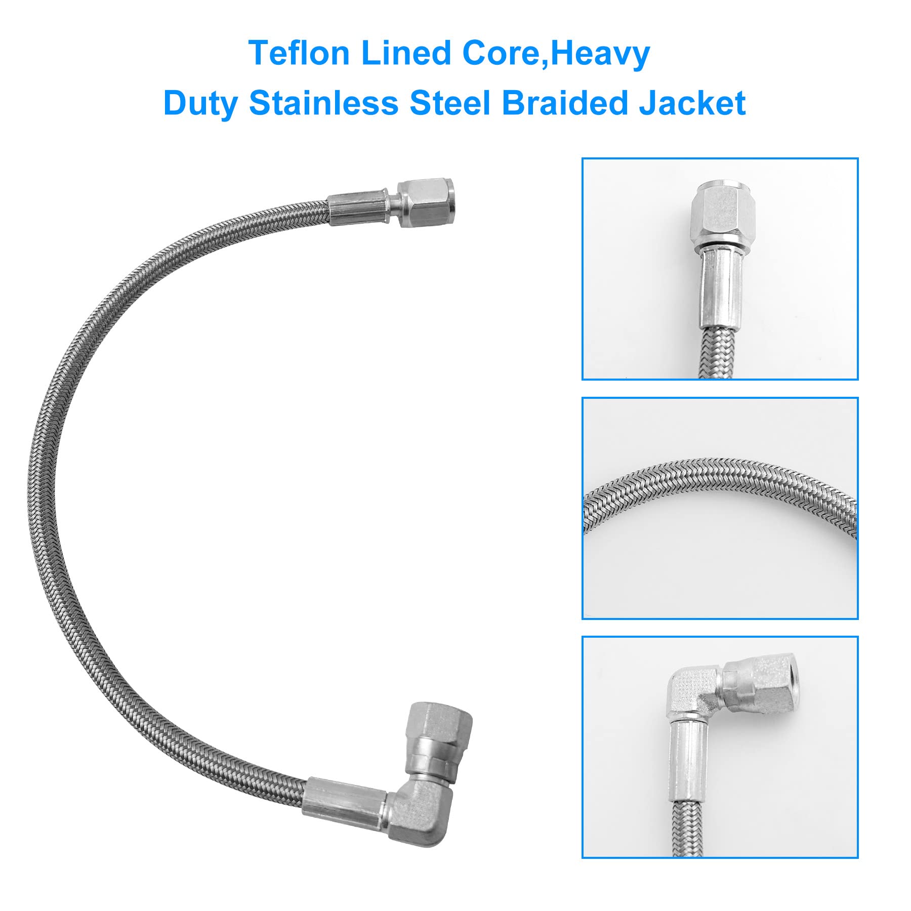 4An Turbo Oil Feed Line 12' Turbo Feed Line Length Stainless Steel Braided 4An Pressure Stainless Remote Turbocharger Oil Drain Return Line An4 90 Degree End Straight Hose End