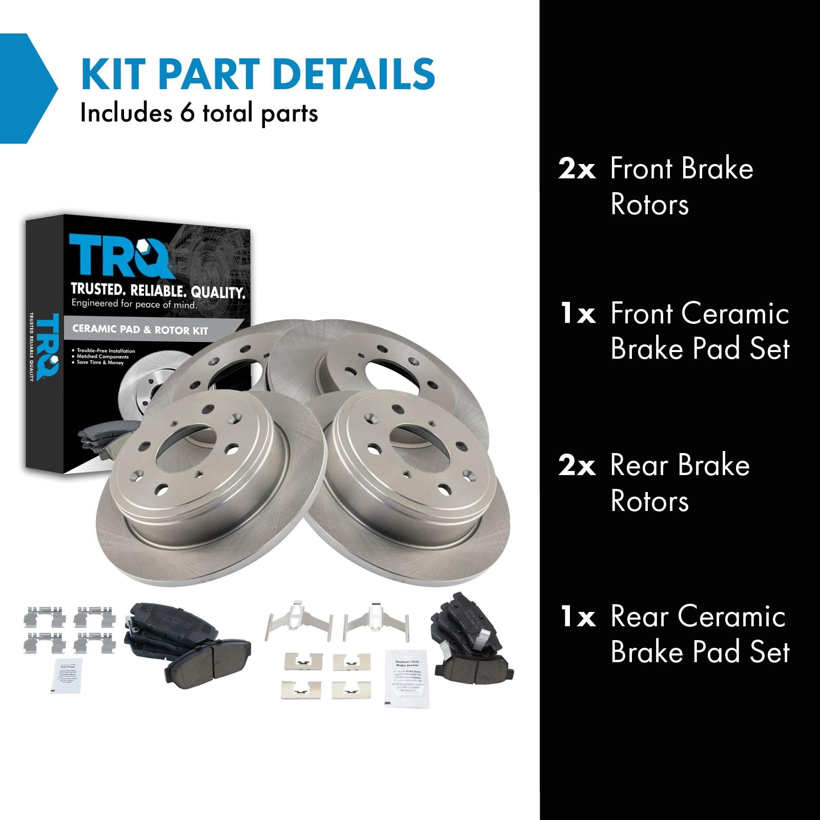 Trq Front And Rear Brake Pad & Rotor Kit Brake Pads Brake Rotor Ceramic Compatible With 1994 Acura Integra