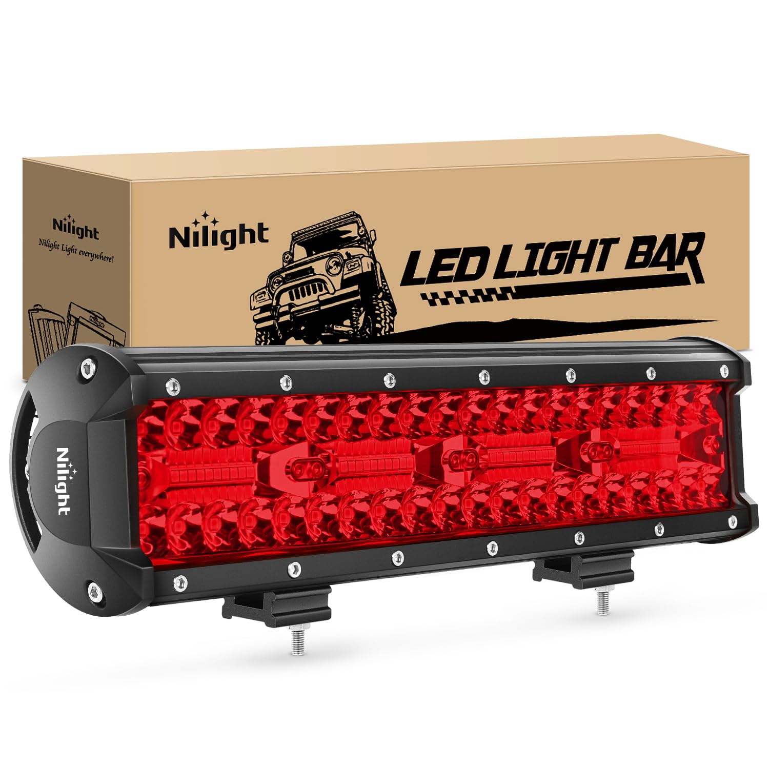 Nilight Led Light Bar 12 Inch 240W Red Pod Lights Triple Row Spot Flood Combo 30000Lm Driving Boat Off Road Lighting For Trucks