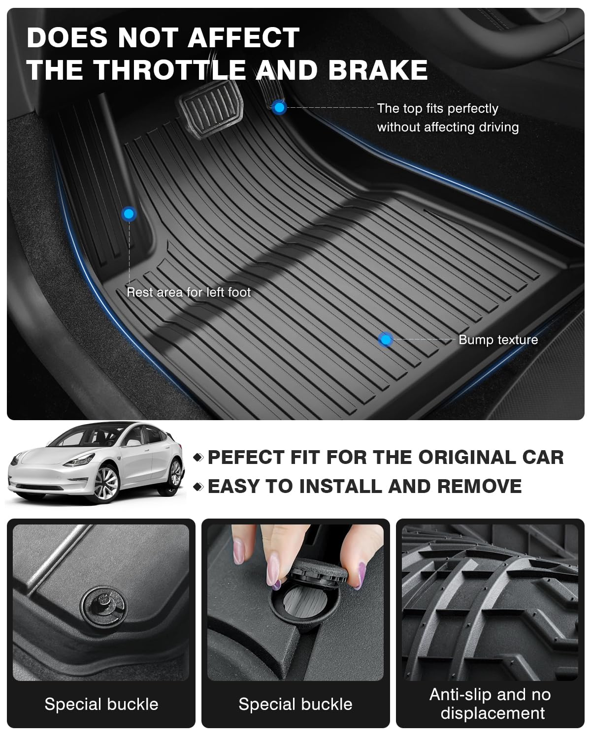 Powerty Floor Mats & Cargo Liner For 2024 2025 Tesla Model 3 Highland Accessories Cargo Mat& Front Storage Mat& Rear Storage Mat