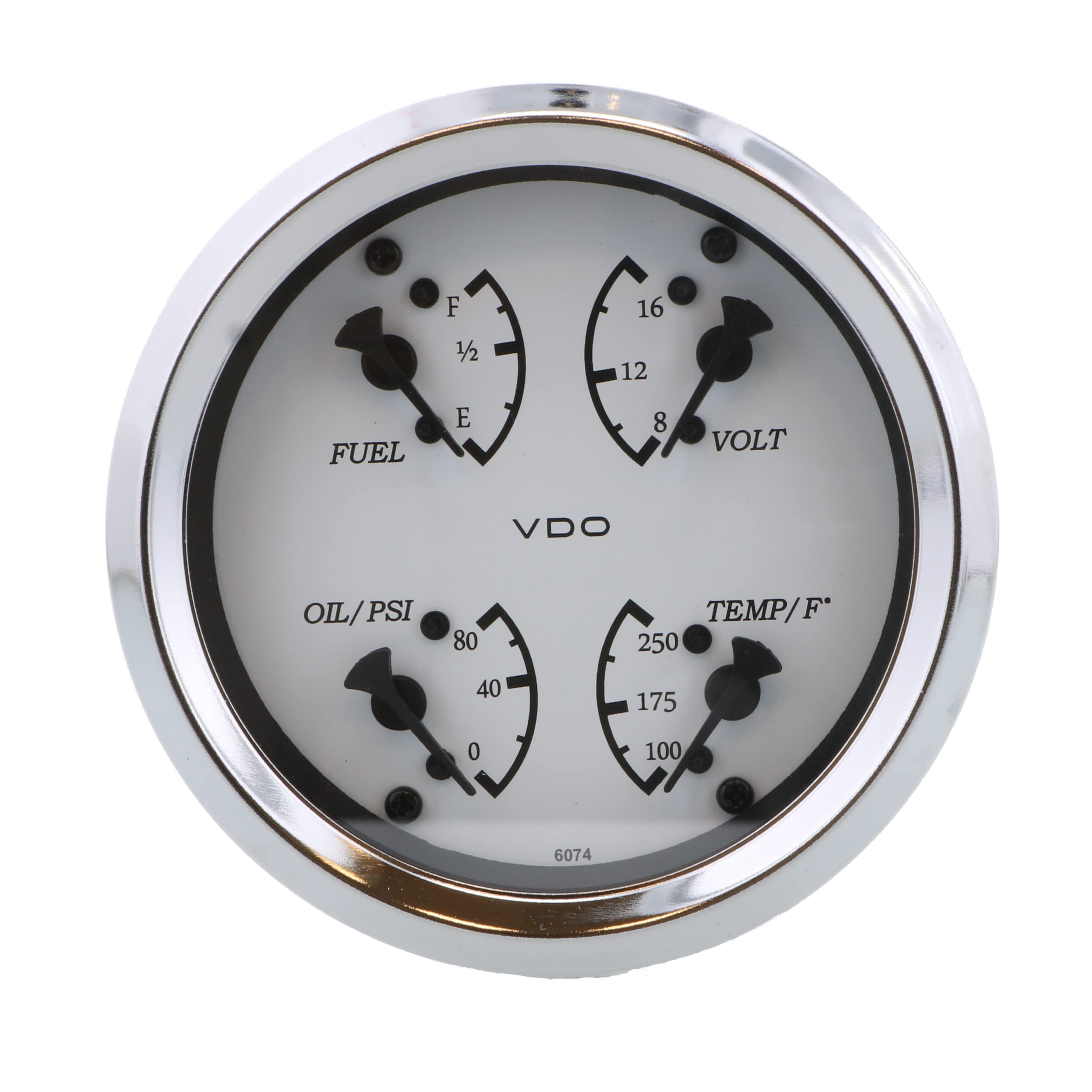 Vdo 110-15800 Cockpit Marine 4 In 1 Gauge With Oil Pressure, Water Temperature, Fuel Level And Voltmeter - White