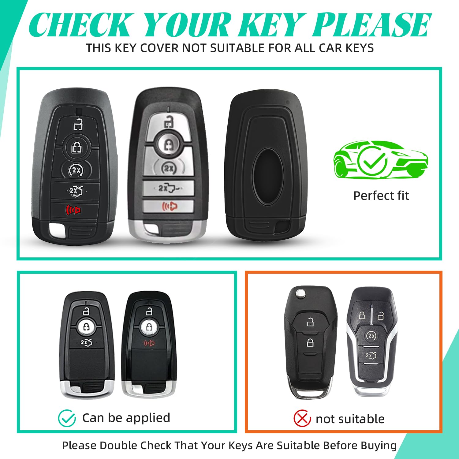 Mild East 2 Pcs Silicone Key Fob Cover For Ford With Keychain, Soft Key Case Shell Full Protection For Explorer Fusion Escape Ed