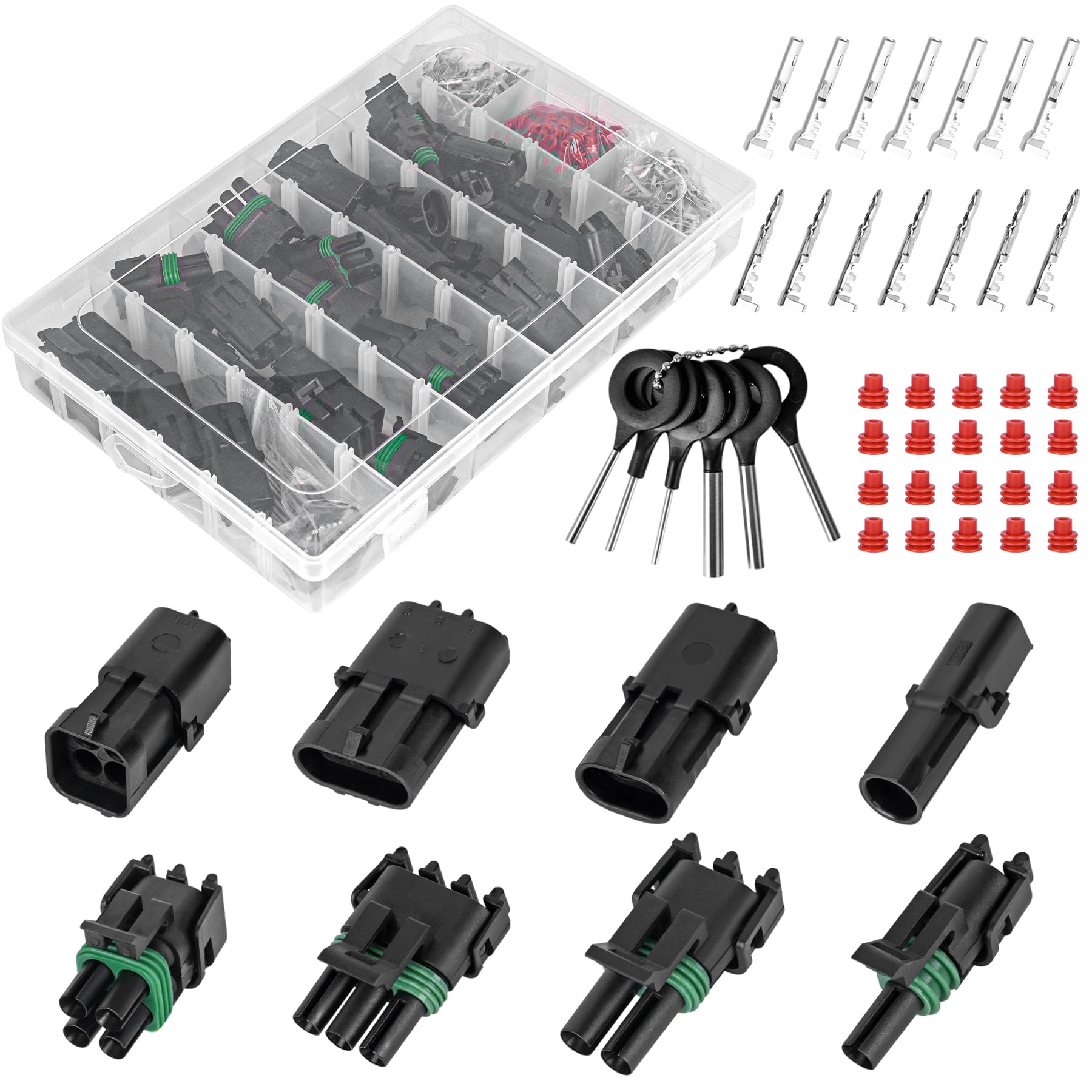 502Pcs 28 Kits Waterproof Automotive Electrical Connectors 1/2/3/4 Male&Female Pin 22-14Awg Wire Harness Spark Plug Connector Te