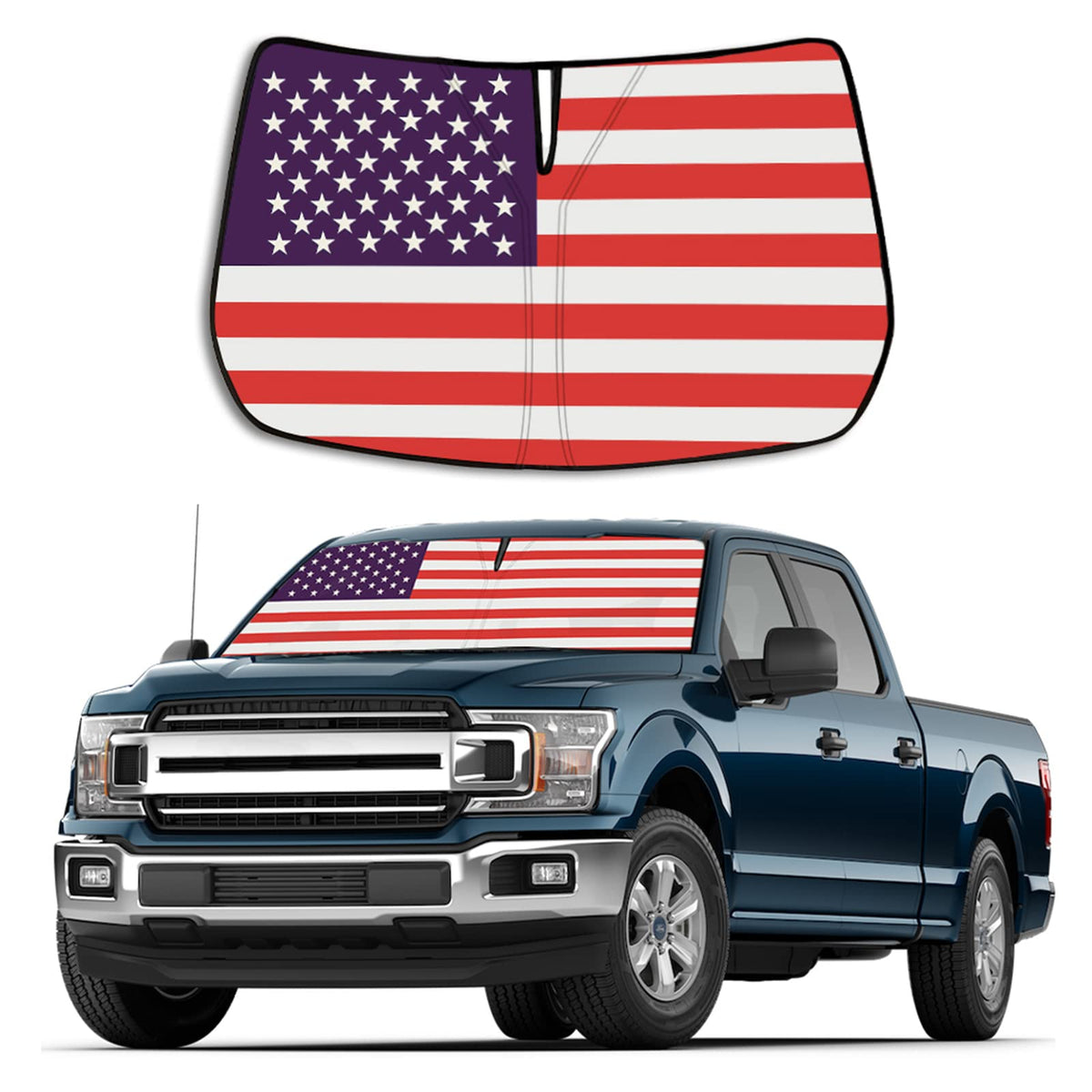 Moricere Upgrade Windshield Sun Shade With Usa Flag For Ford F150 2015-2020, Foldable Windshield Sun Visor Blocks Uv Rays