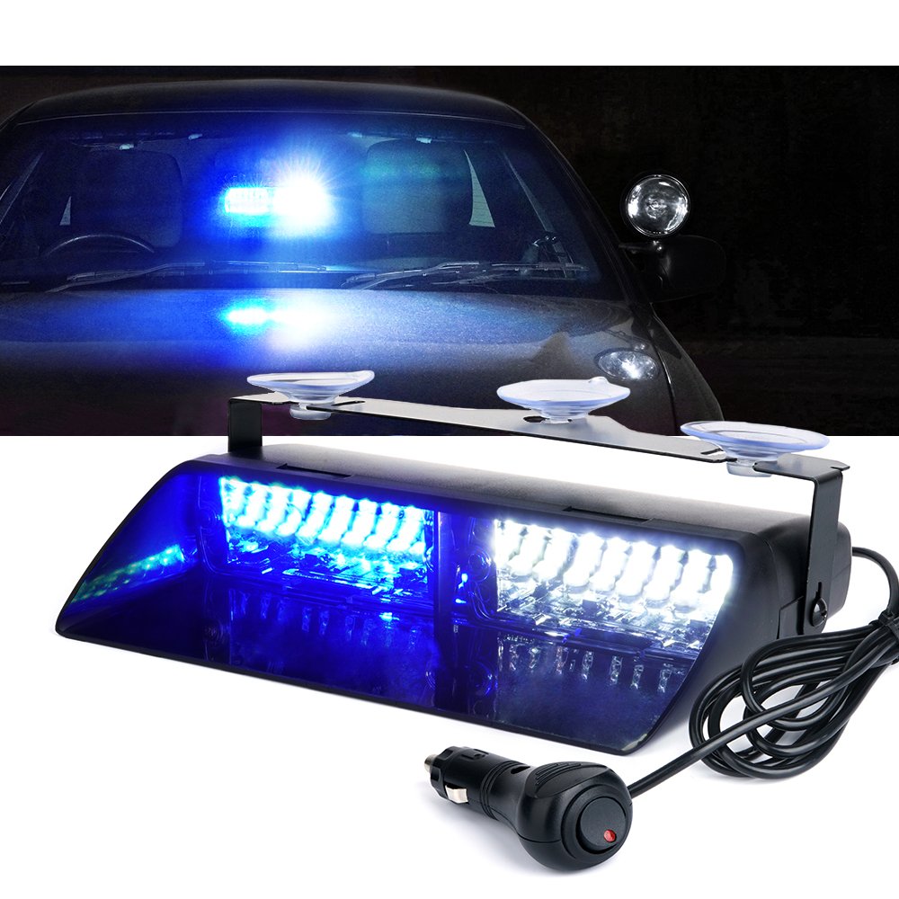 Xprite White Blue Led Emergency Dash Strobe Light, Interior Windshield Safety Warning Flashing Lights W/Suction Cups,12V Windshi