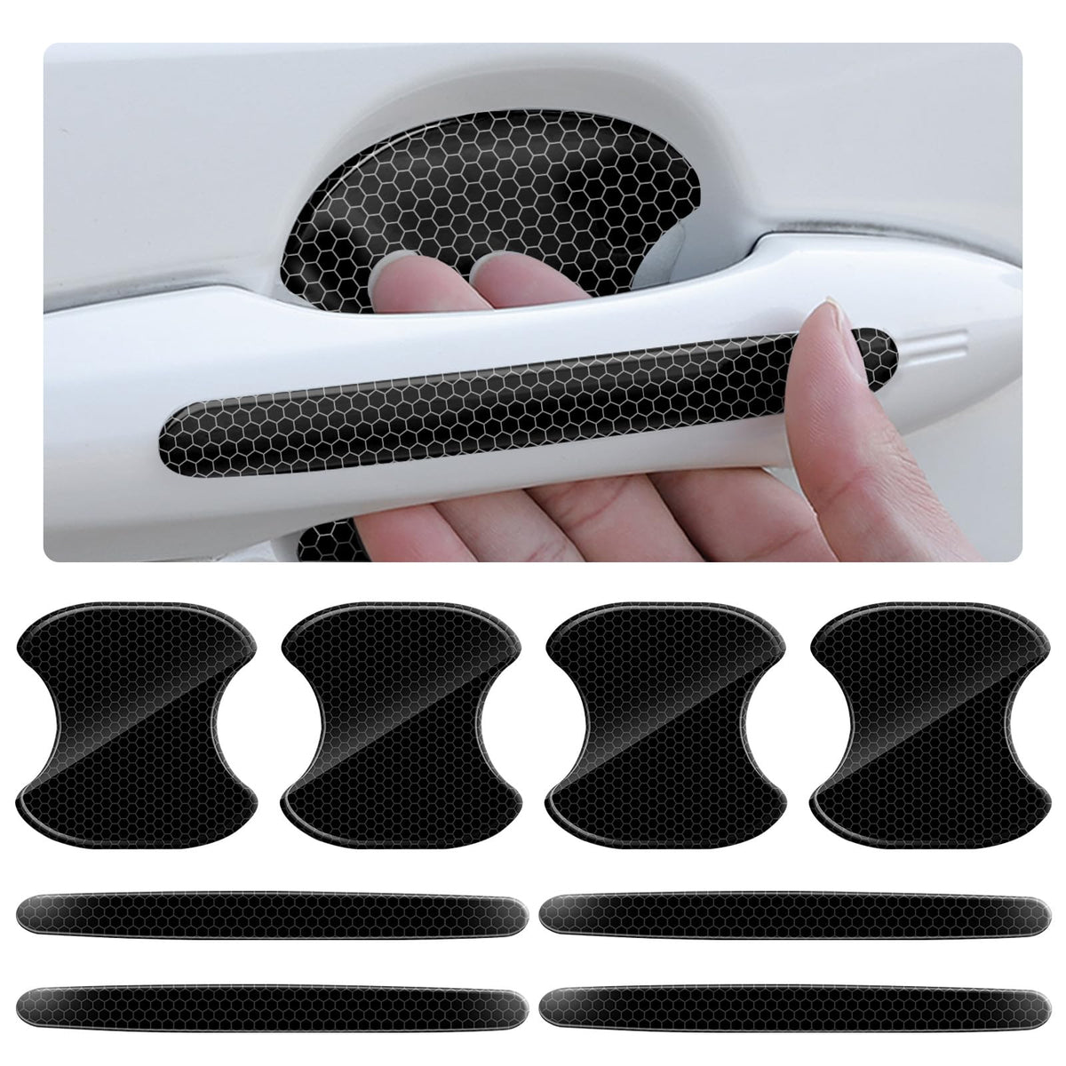 OFBAND 8PCS Car Door Handle Protector with Reflective Design, Universal Fit, Black, Plastic, Reflective, Door Handle Scratch Pro