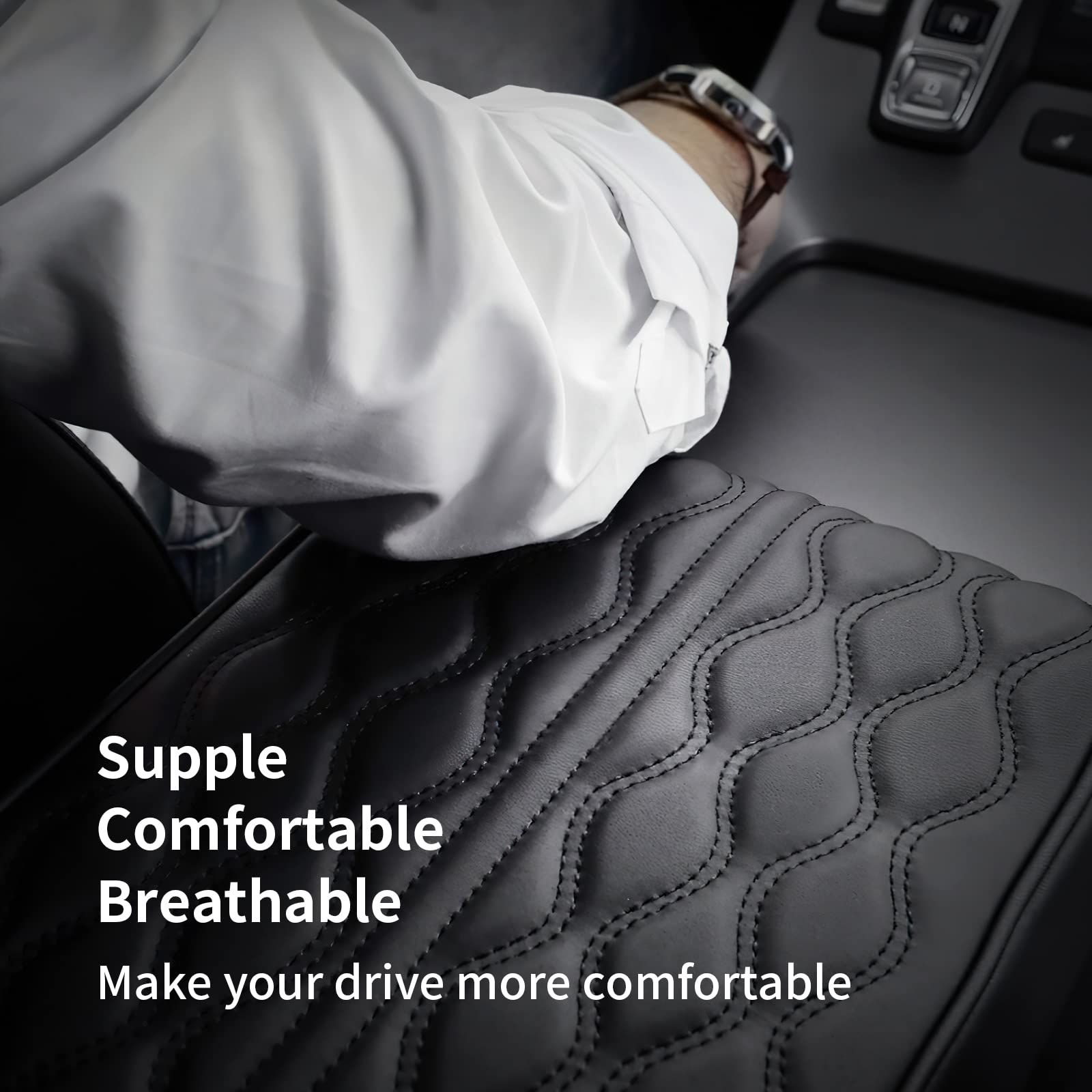 Fanruiqi Car Center Console Heighten Cover, Leather Memory Foam Car Armrest Booster Pads, Leather Car Armrest Cover Protector, S