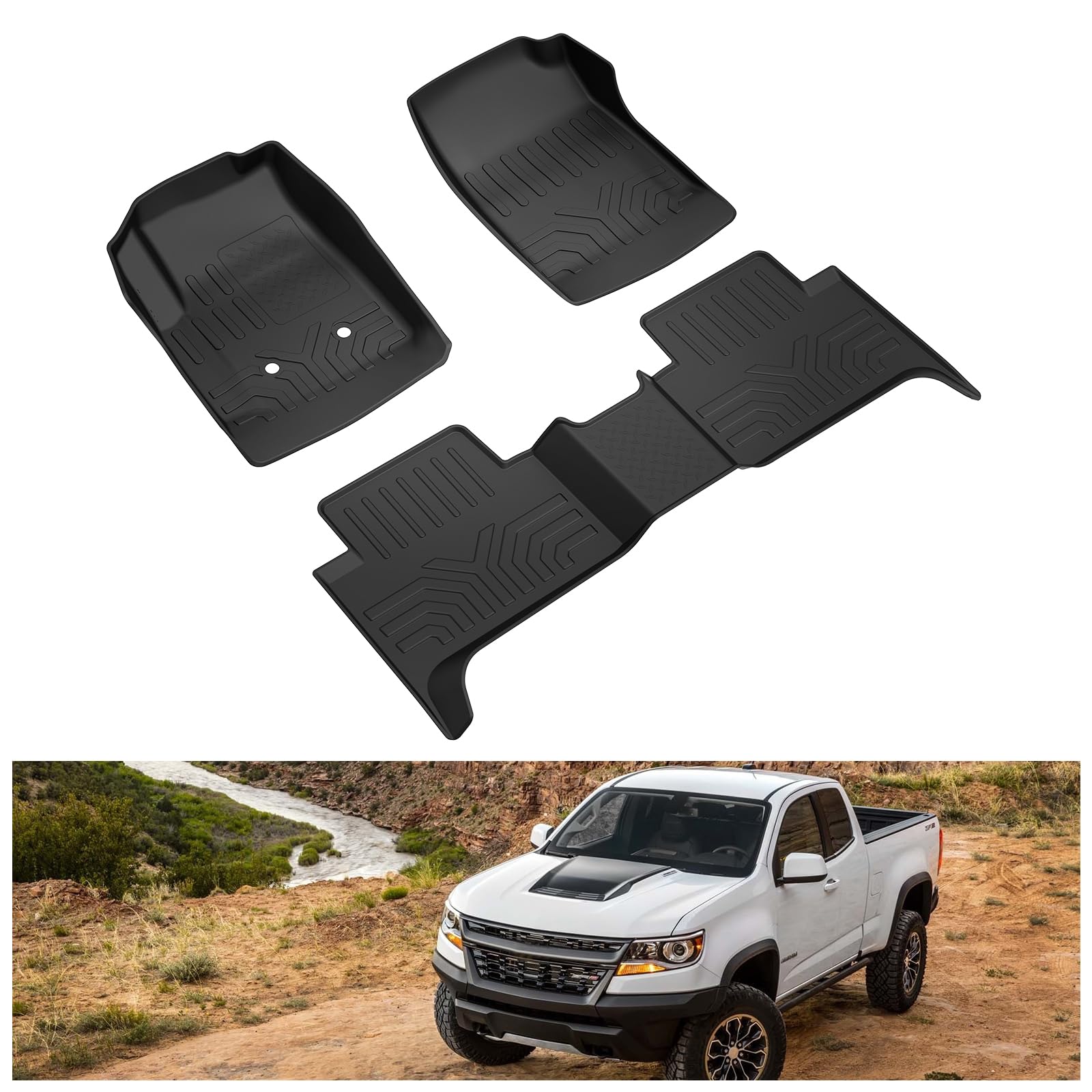 Kiwi Master Floor Mats For 2015-2022 Chevy Colorado Crew Cab/Gmc Canyon Crew Cab All Weather Mat Front Rear 2 Row Seat Tpe Slush
