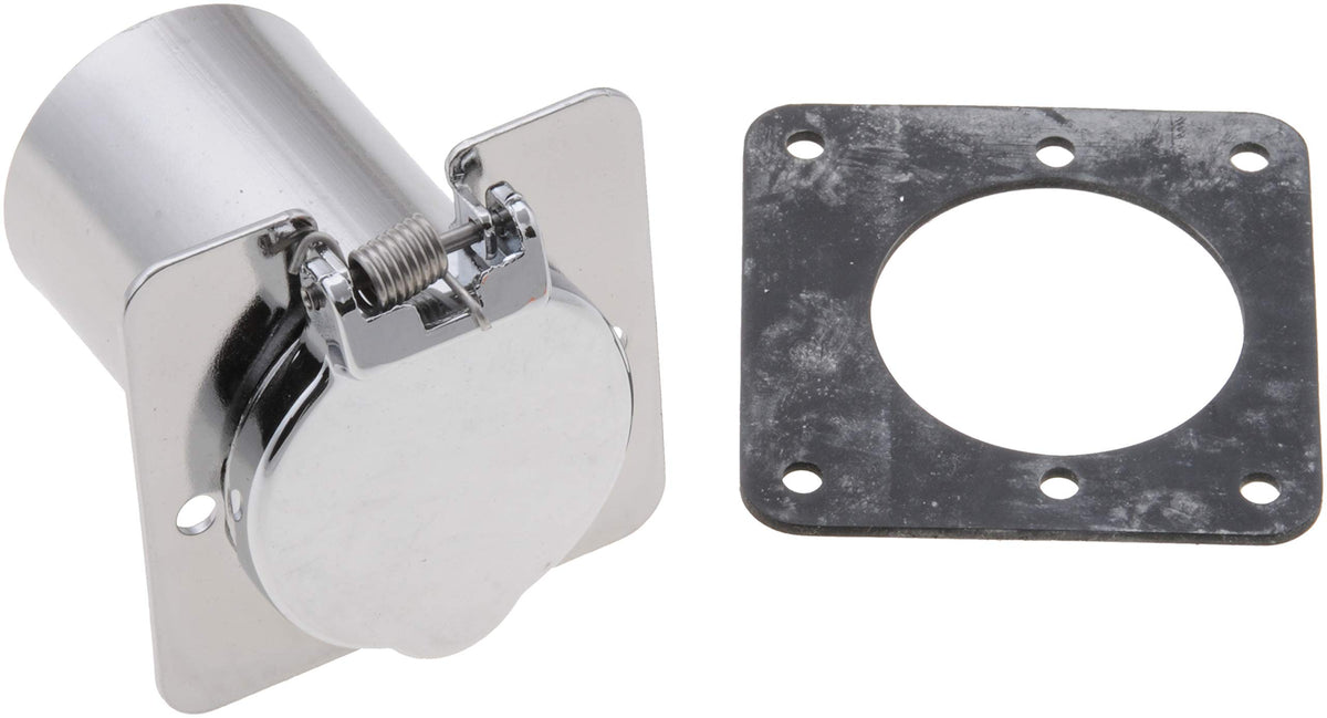 Zerostart 8608032 Heavy Duty Weatherproof Receptacle And Gasket, Chrome With 2 Pre-Drilled Holes, 2.5' X 2.5'