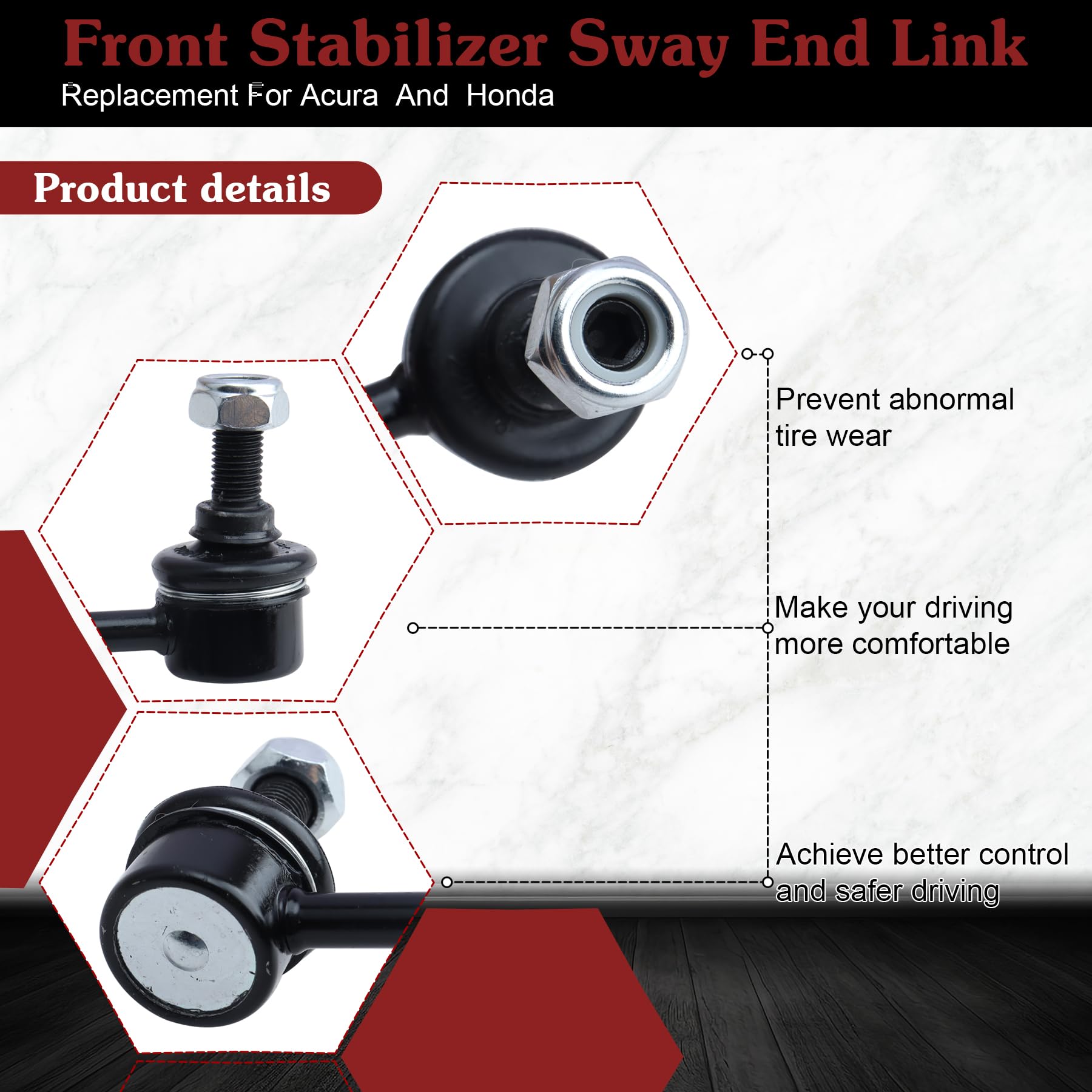 Stiueoav K90454 K90455 Sway Bar Link - Front Stabilizer End Link Compatible With 2001-2005 Acura El?2001-2005 Honda Civic?2002-2