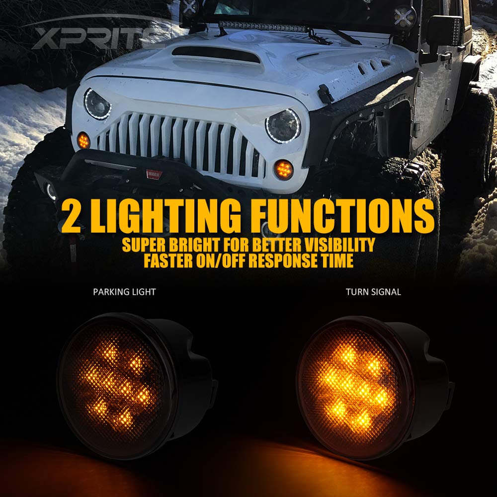 Xprite Smoked Lens Turn Signal & Side Marker Lights Kits Compatible With 2007-2018 Jeep Wrangler Jk Jku Unlimited, Jk Led Blinke