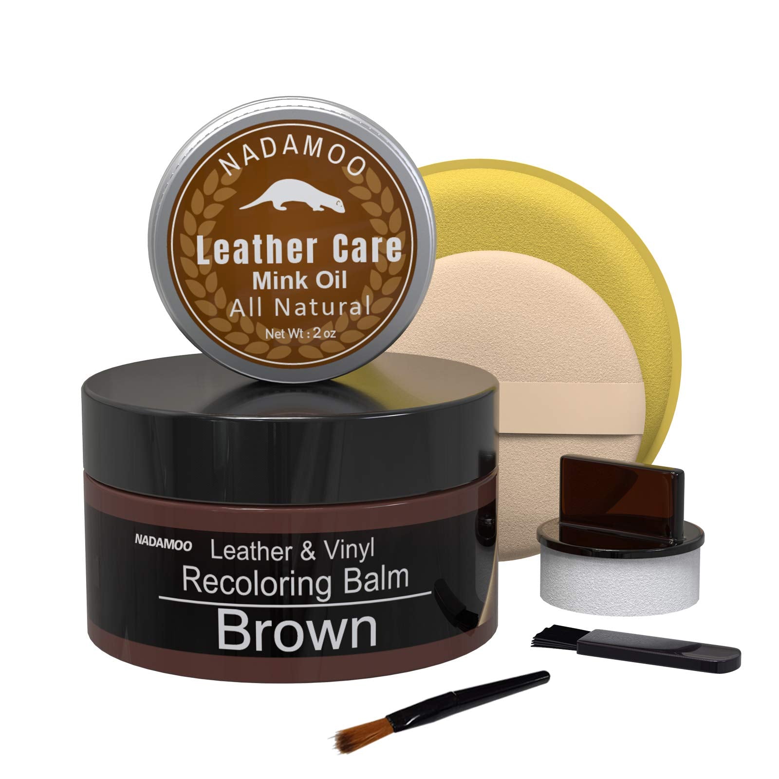Nadamoo Brown Leather Recoloring Balm With Mink Oil Leather Conditioner, Leather Repair Kits For Couches, Restoration Cream Scra