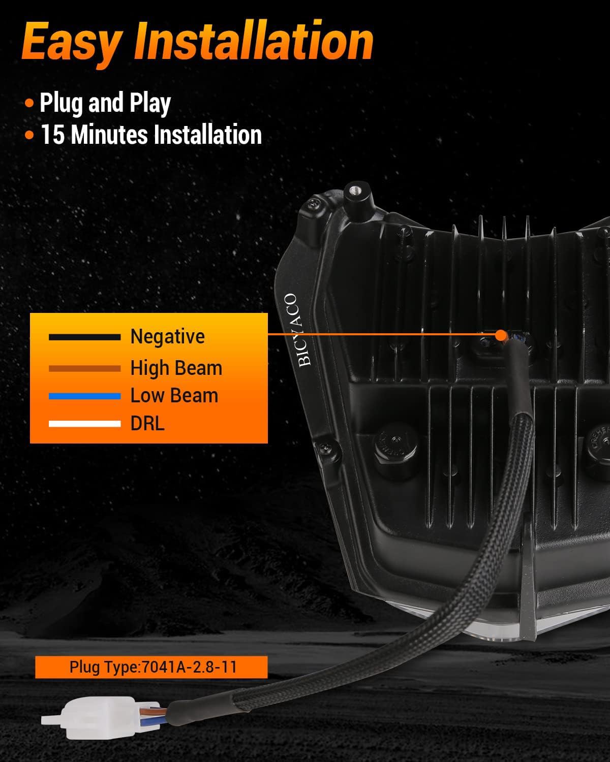 BICYACO Dirt Bike Headlight, 66W 3000LM DOT LED Headlight with DRL High Low Beam, Compatible with Enduro Motorcycle Pit Bike ATV