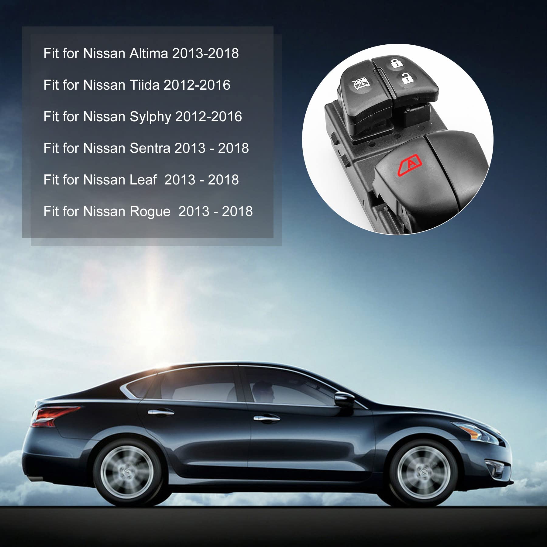 Master Power Window Control Switch Fit For Nissan Pathfinder Altima Leaf Juke Frontier Tiida Rogue Sentra 2013-2019, 25401-3Ta5A