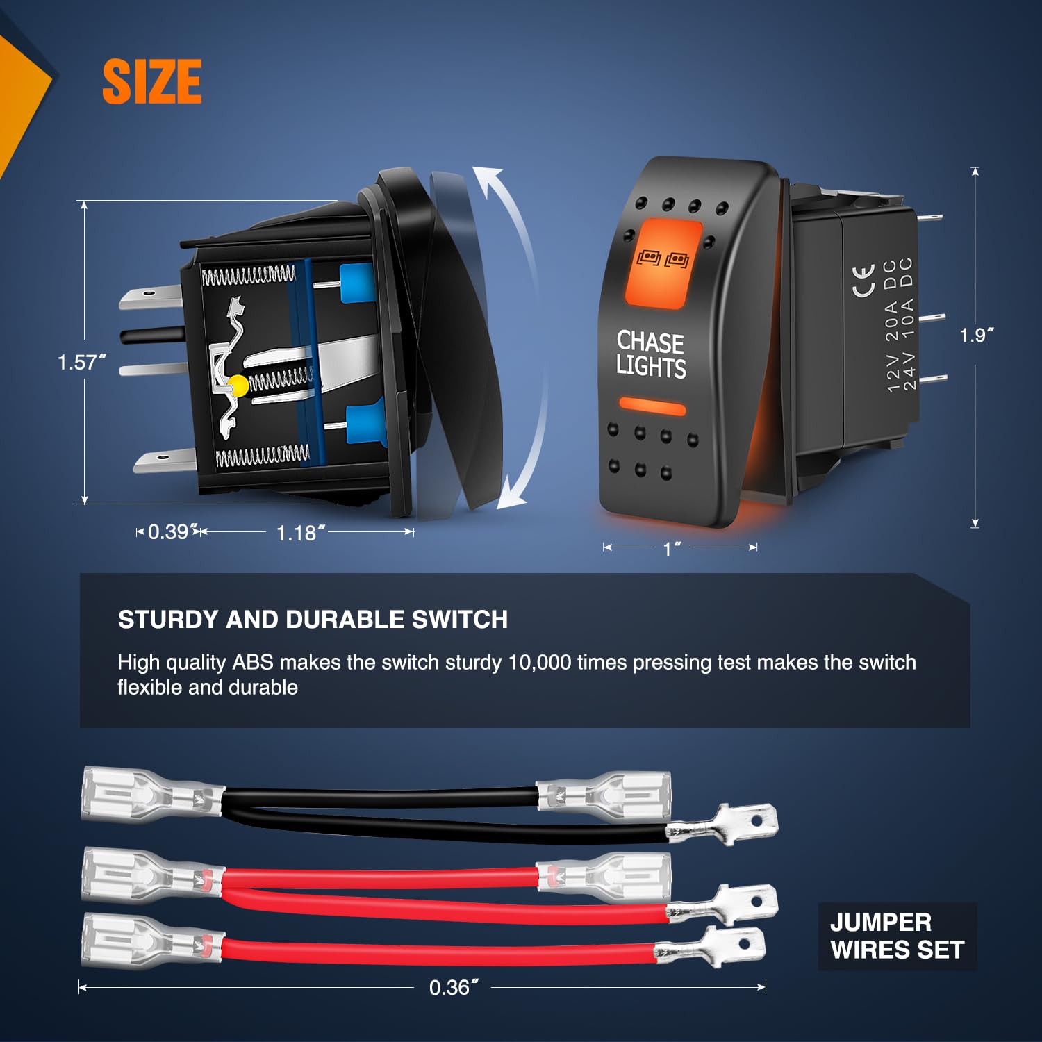 Nilight Utv Chase Lights Rocker Switch On Off 5 Pin Spst Led Light Bar Switches With Orange Backlit 12V 24V Toggle Jumper Wires