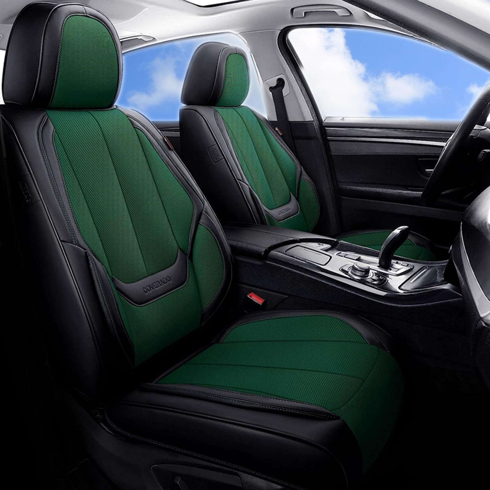 Coverado Front Seat Covers 2 Pieces, Breathable Fabric&Leather Car Seat Cover, Universal Car Seat Protectors, Driver Seat Cover