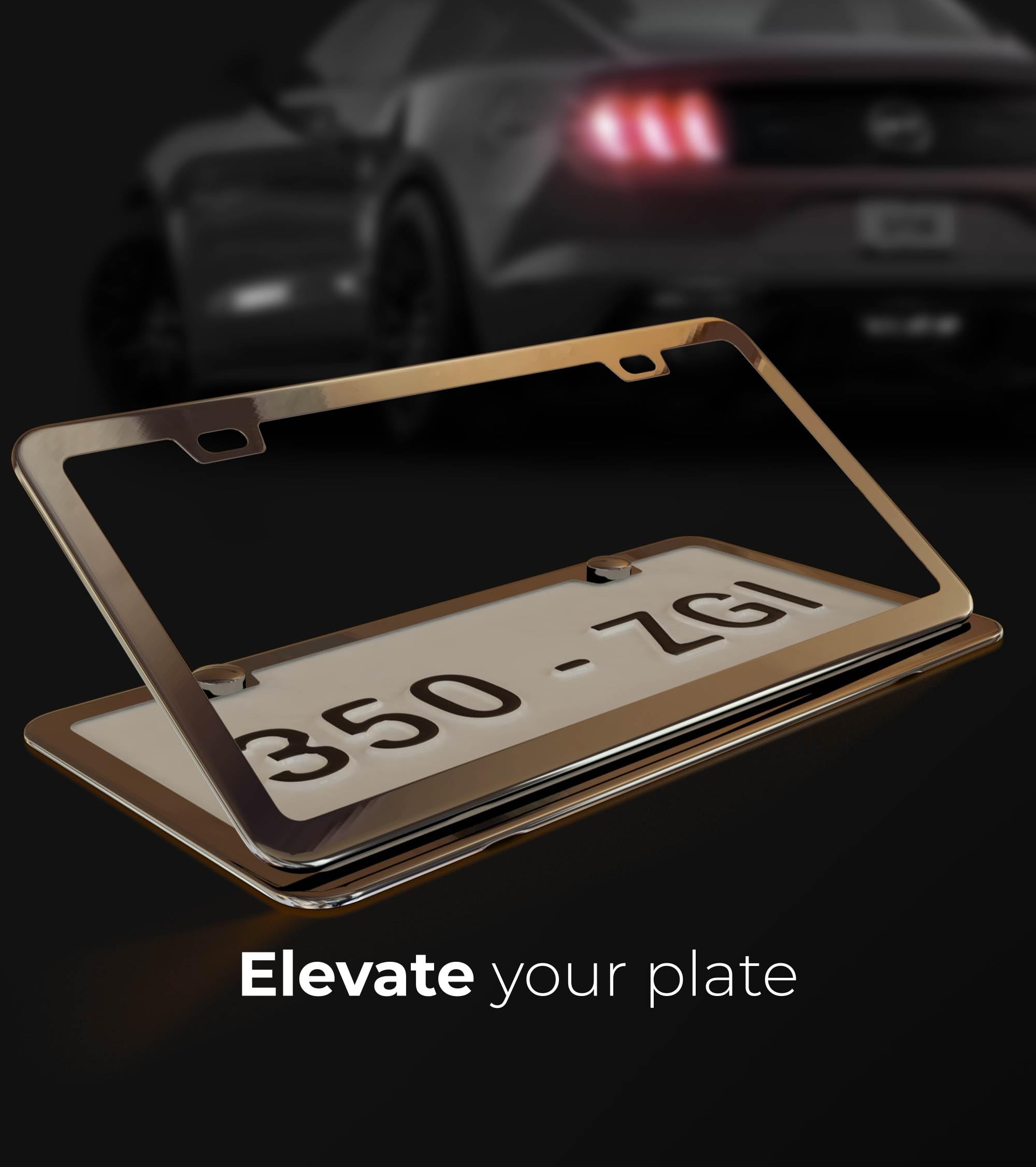 Deselen Gloss Silver License Plate Frame, Metal Thin Stainless Steel With 2 Holes Screw Cap, 2 Pack (Glossy Silver(Mirror Finish