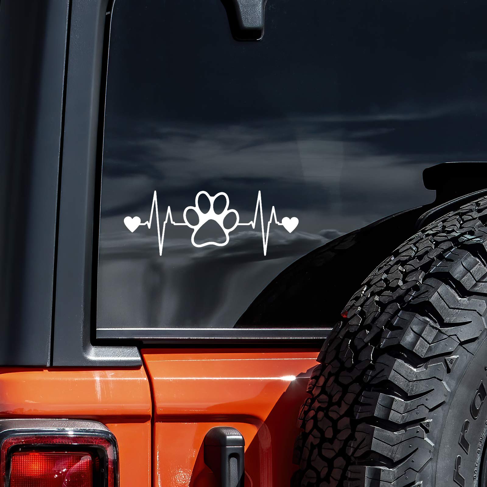 Dog Paw Heartbeat Decal Vinyl Sticker Auto Car Truck Wall Laptop | White| 7.5'' x 2''