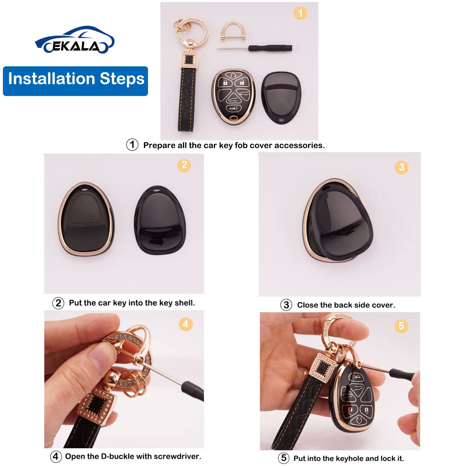 EKALA for Chevy Key Fob Cover with Leather Keychain Lanyard, Soft TPU Keys Case Shell Compatible with Chevy Suburban Traverse Ta