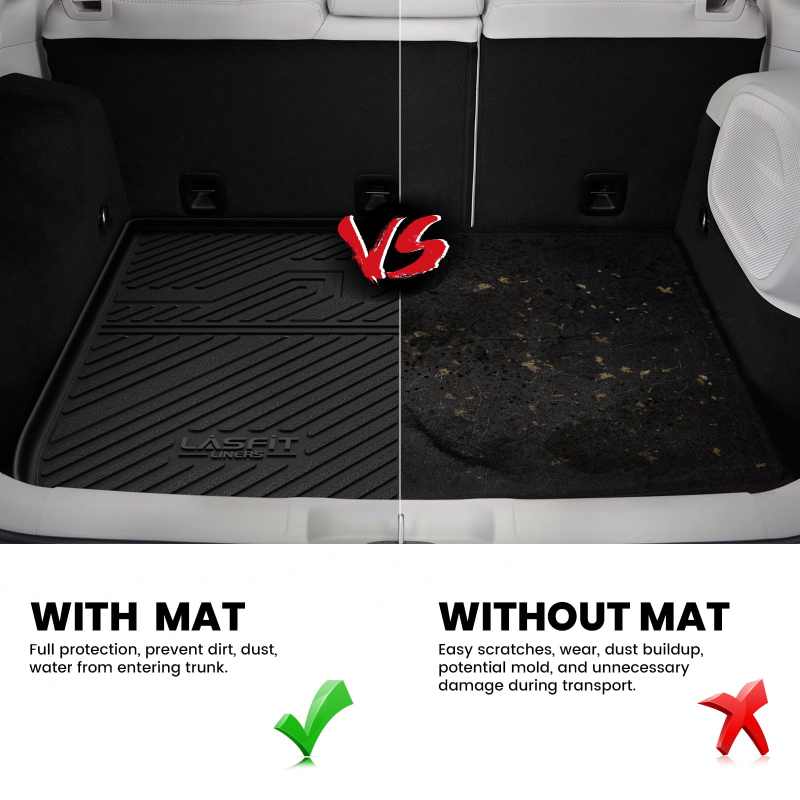 Lasfit Trunk Mat For Jeep Cherokee 2014-2023 All Weather Tpe Custom Fit Cargo Mat Trunk Liner Cargo Liner, Black