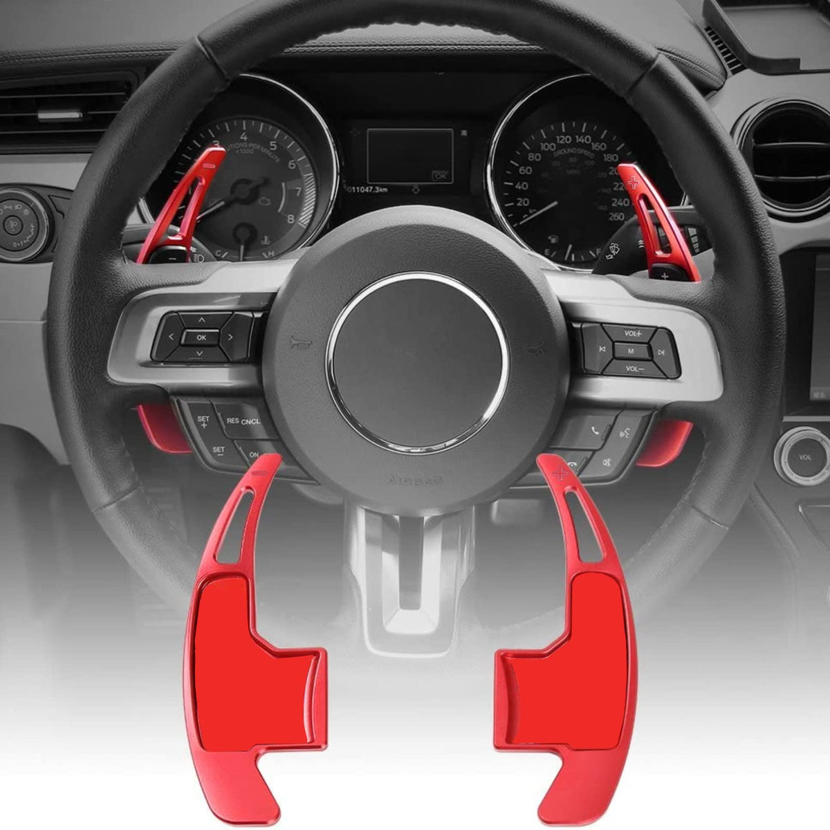Voodonala Red Steering Wheel Shift Paddle Shifter Trim Cover For Ford Mustang 2015+(2Pcs/Set)