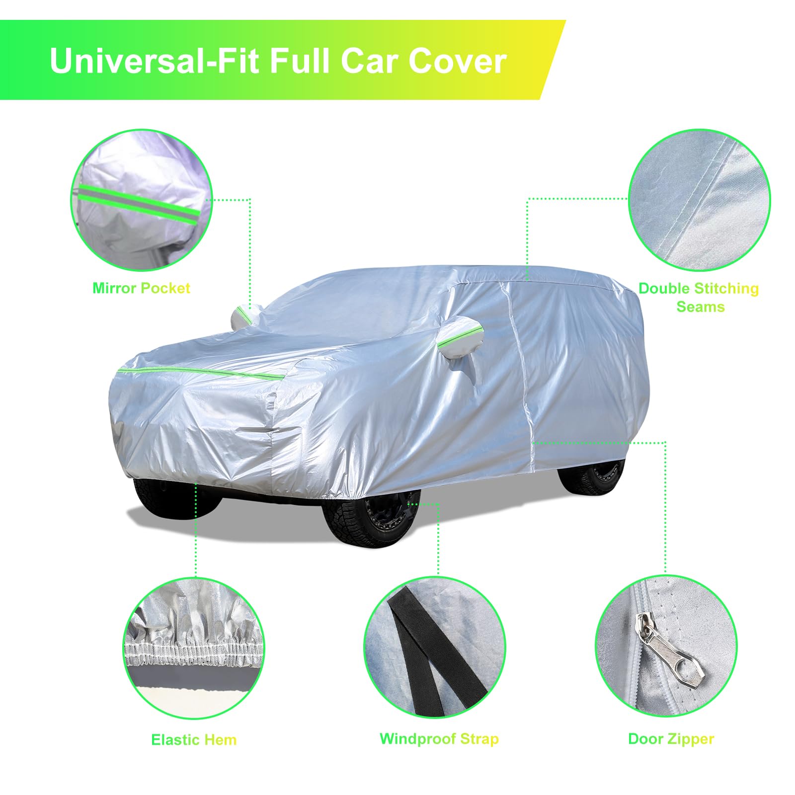 YINOK SUV Car Cover (191-207 inches) - Universal Fit, Waterproof, Dupont Oxford, All Weather, Hail Protector, Sun Protection, Do