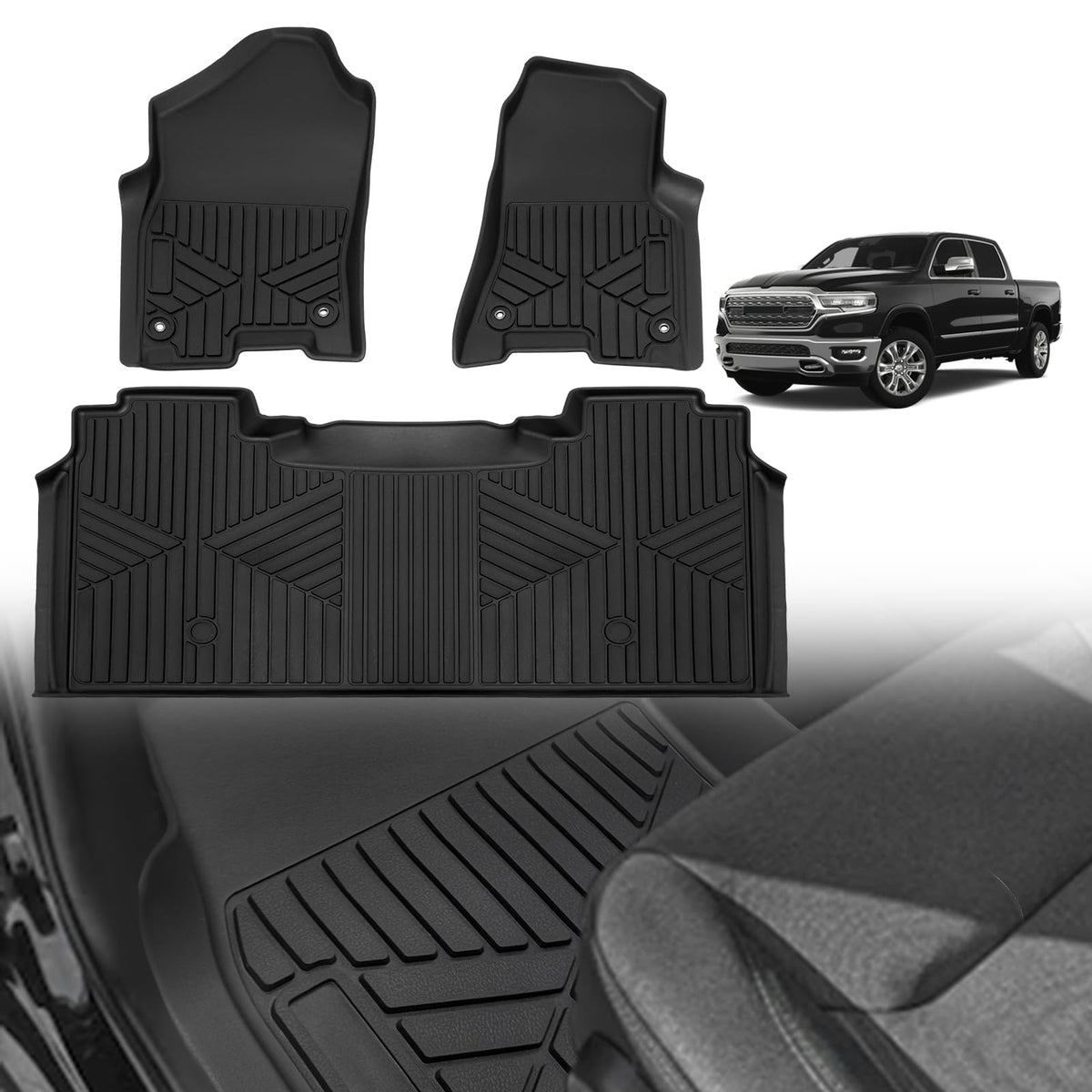 Triplealiners Floor Mats All Weather Liner Compatible With 2019-2025 Ram 1500 Crew Cab Accessories 1St & 2Nd Row Floor Liners Tp
