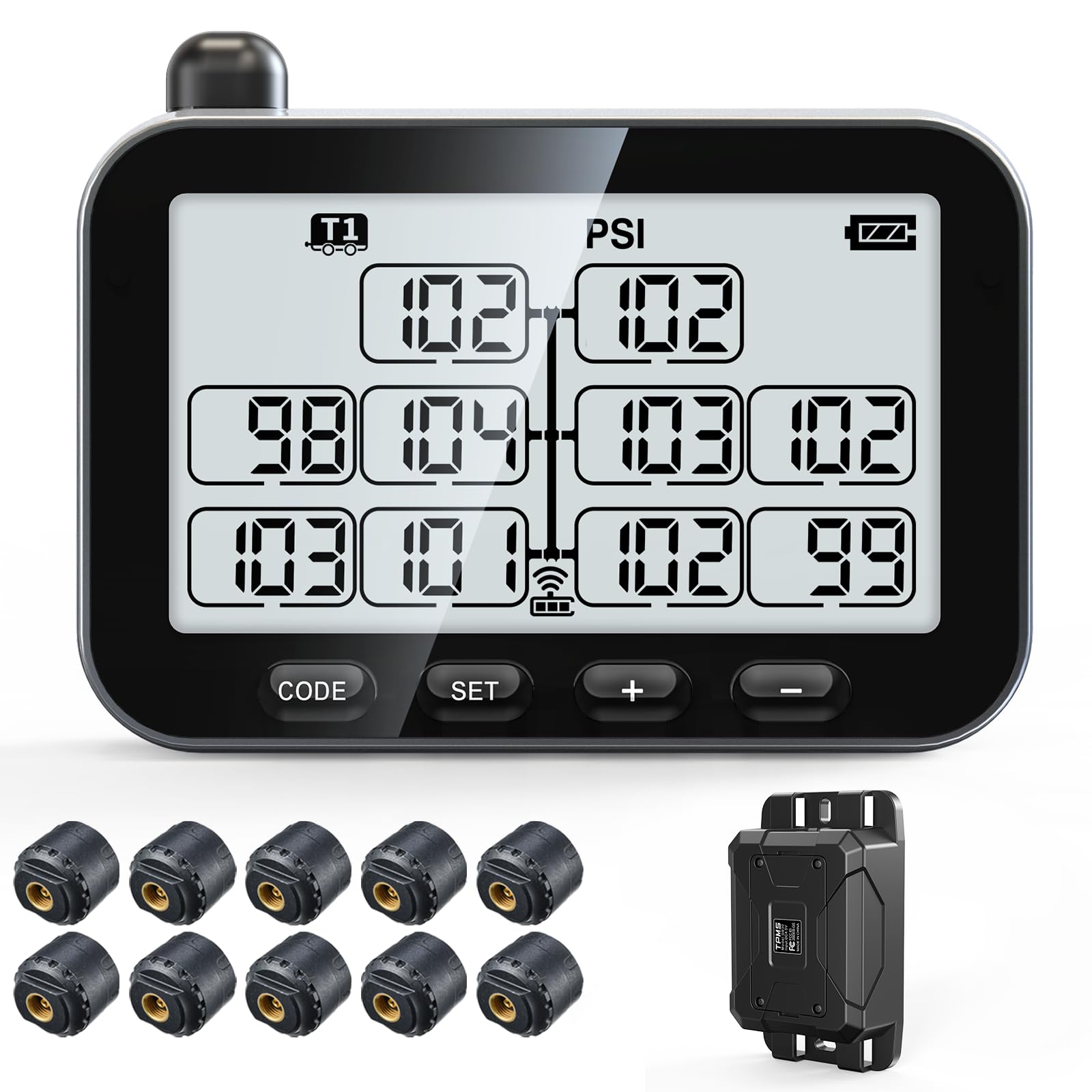 Guta Trailer Tire Pressure Monitoring System, Rv Tpms With 10 Sensors, 6 Alert Modes, Signal Booster, Power Saving Display, Long