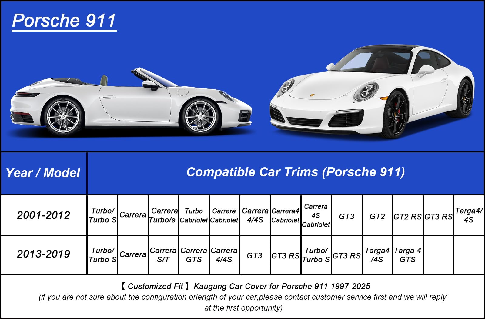 Kaugung Car Cover Waterproof Custom Fit Porsche 911(1997-2025), Full Exterior Cover For Automobiles Lightweight Resistant Outdoo