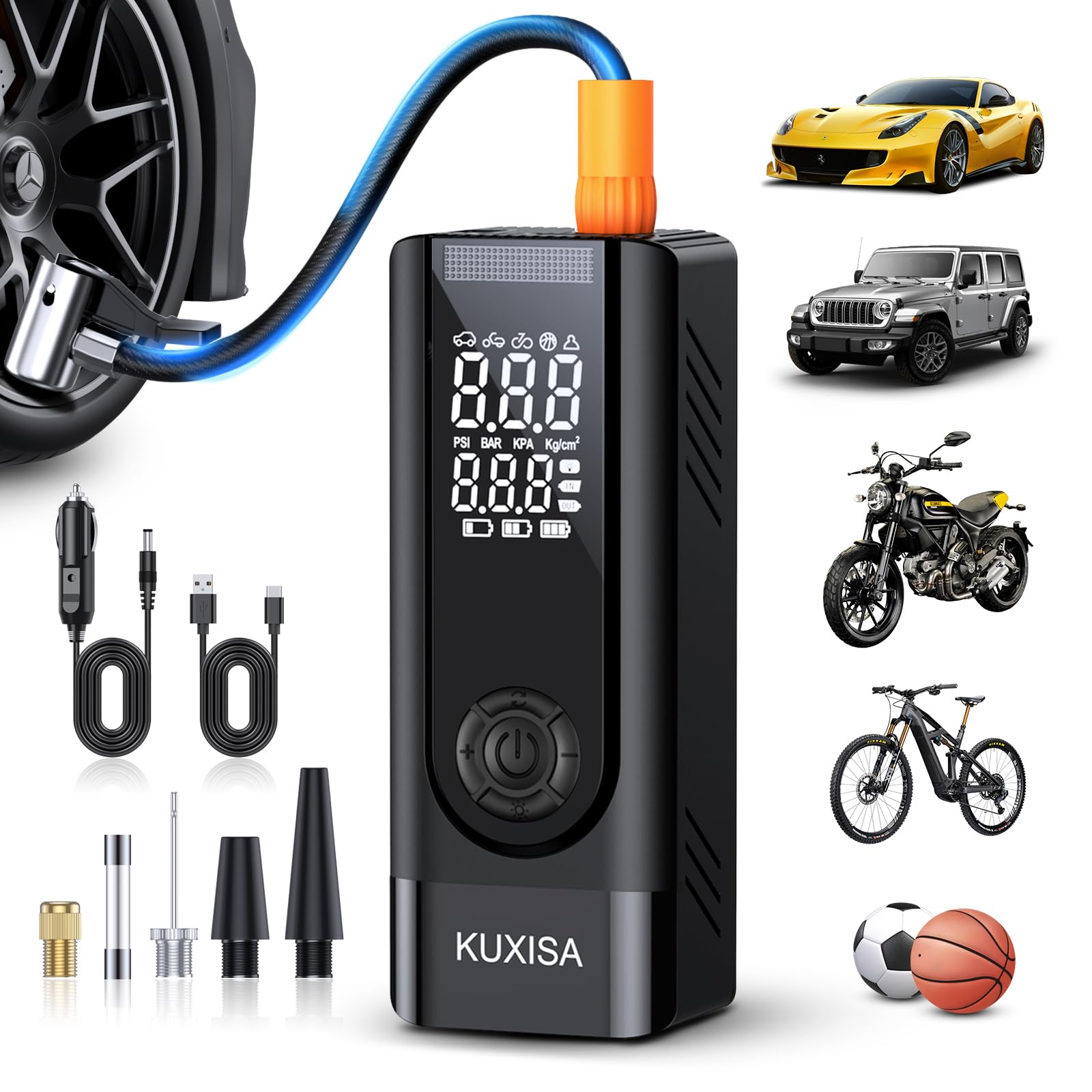 Tire Inflator Portable Air Compressor - 180Psi Air Compressor With Tire Pressure Gauge, 25000Mah & 3X Faster Portable Air Pump F