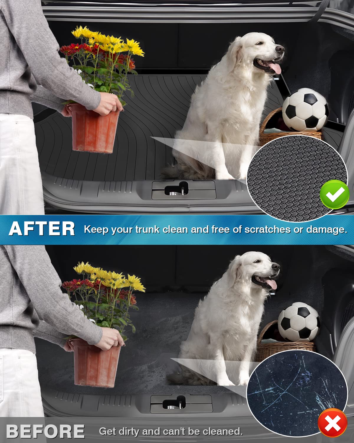 Mixsuper Cargo Liner for 2015-2025 Ford Mustang Coupe (Fits Models Without Subwoofer in Cargo Area) All Weather Trunk Liner Rear