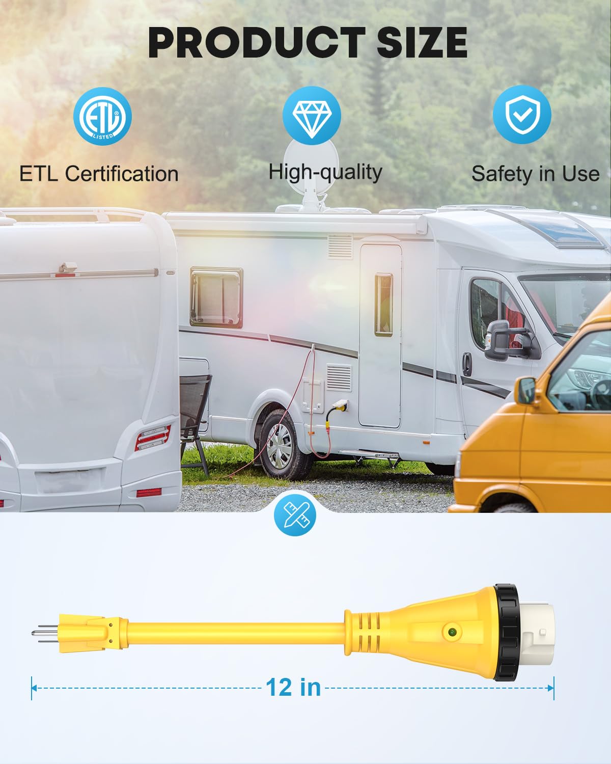 Kohree 50 Amp To 15 Amp 110V Rv Adapter Plug, 15 Amp Male To 50 Amp Female Rv Power Adapter Cord 12'', Rv Dogbone Electrical Ada