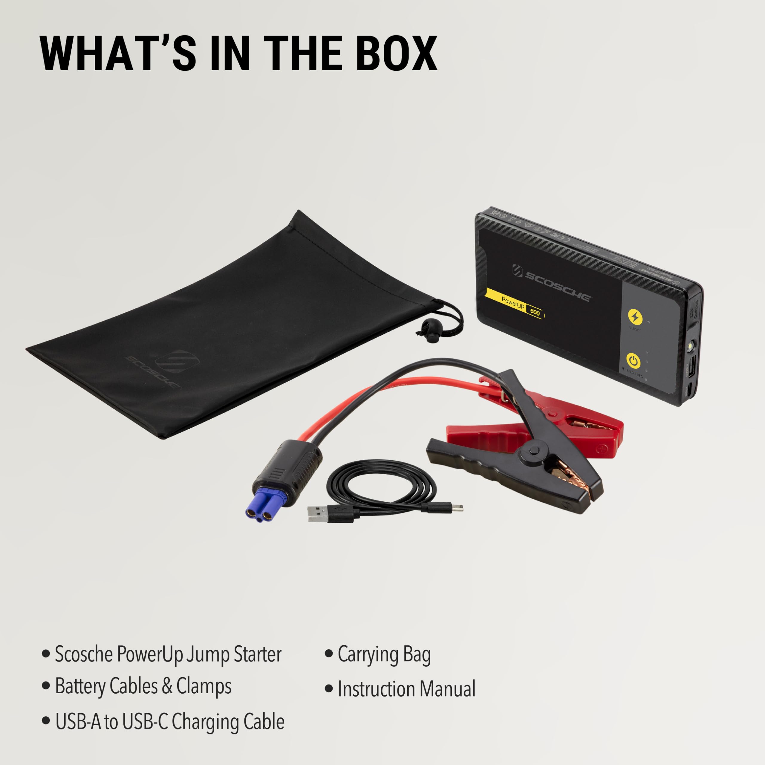 Scosche Pbj600 Portable Car Battery Jump Starter, 12V Jump Box, 600A Battery Booster, Jumper Cables Kit For Car (4.0L Gasoline/2