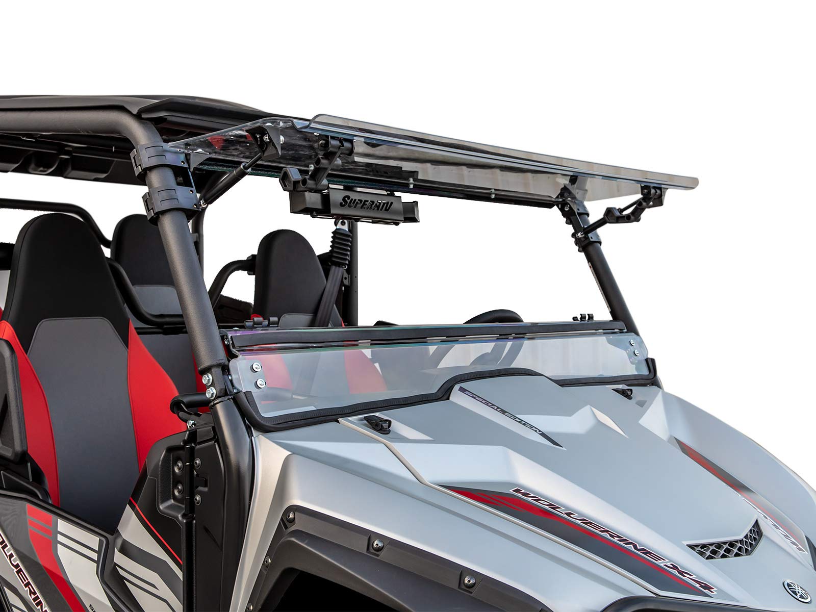 Superatv Scratch Resistant 3-In-1 Flip Windshield For 2018-2020 Yamaha Wolverine X4 | Usa Made | 1/4' Thick Polycarbonate 250X Stronger Than Glass | Hard Coated | Set To Open, Vented, Or Closed!